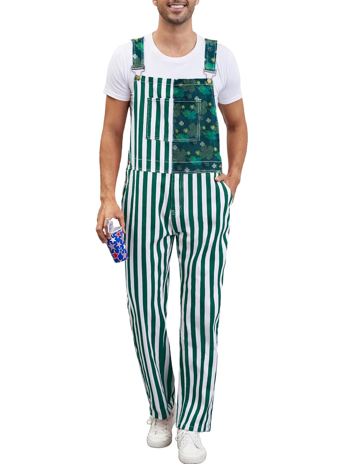 Bib Overalls for Men Adjustable Straps Jumpsuit Striped Women Coveralls with Pockets