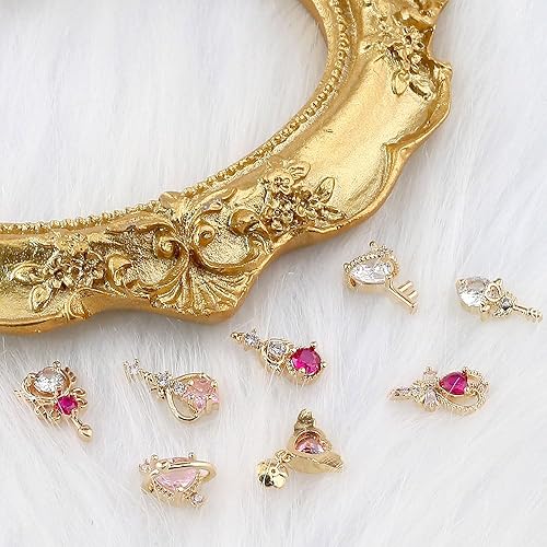 Miniatura 7 de Dornail 8 dijes de uñas 3D con forma de cetro de corazón y circón, estrella de lujo, diamantes de imitación para uñas, corazones brillantes,