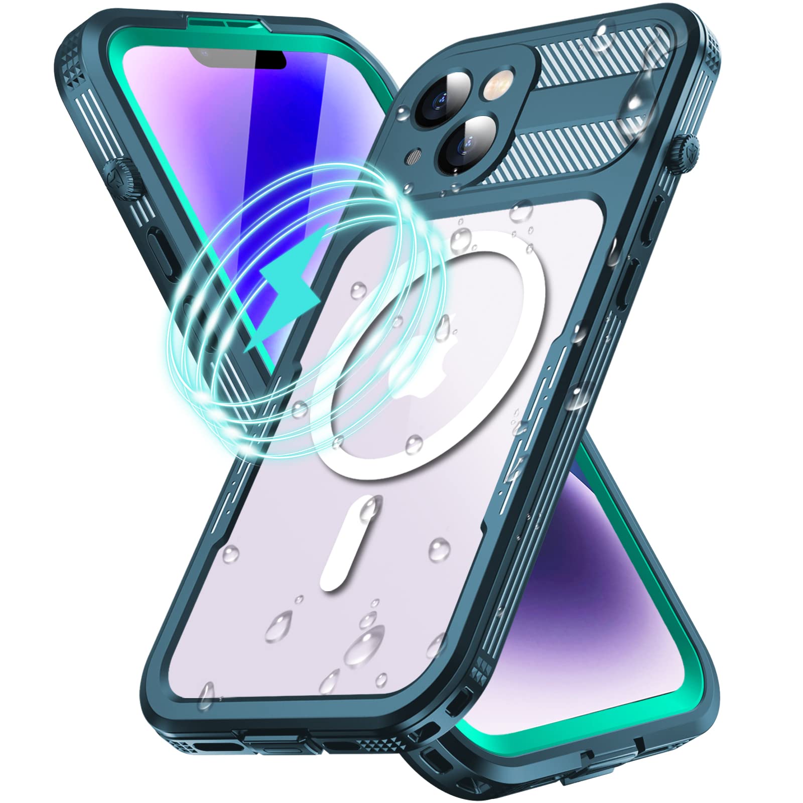 WIFORTfor iPhone 14 Waterproof Case, Shockproof Dustproof Heavy Duty Cover with Build-in Screen Protector, Compatible with MagSafe, 360 Full Body Protection - 6.1”, Blue