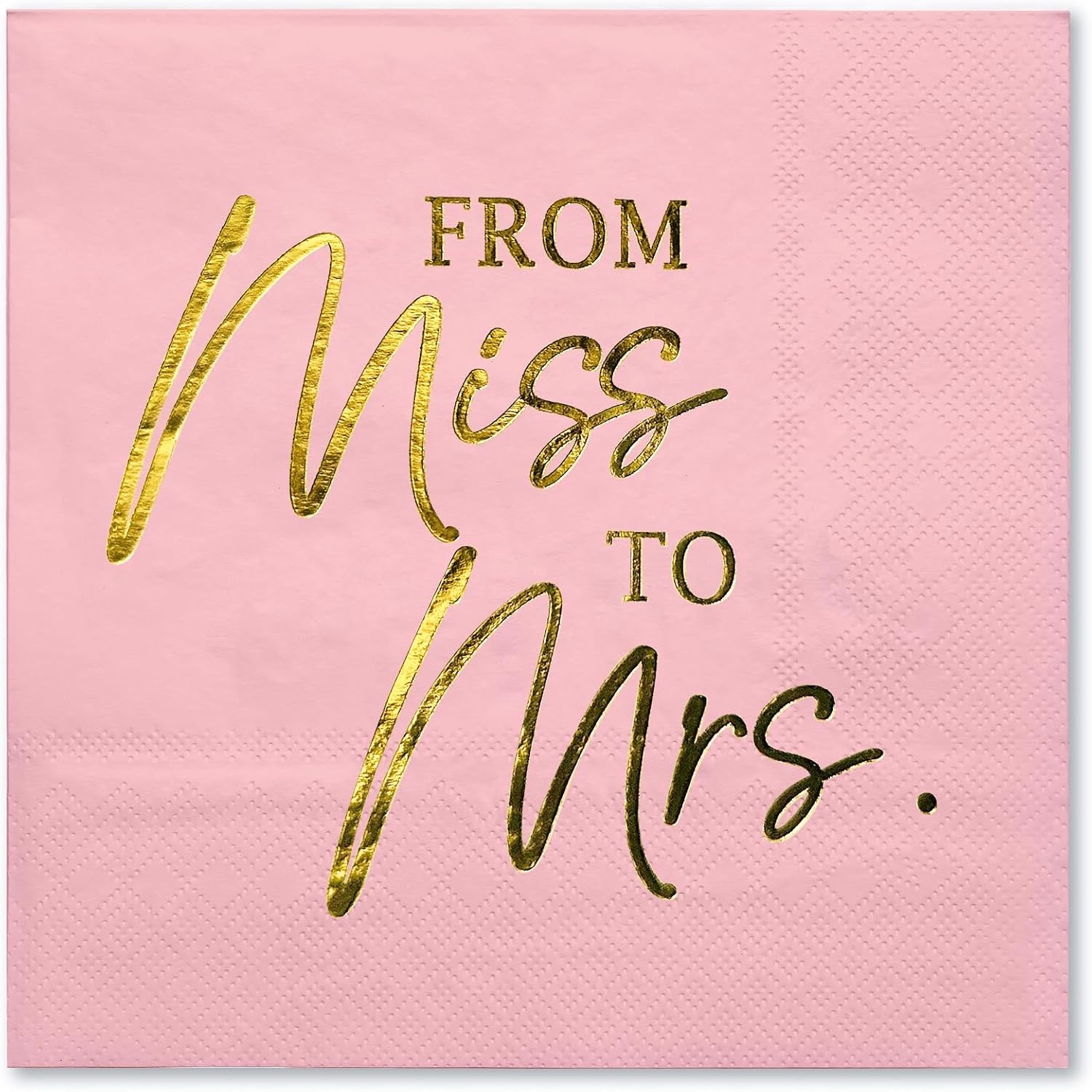 WRAPAHOLIC 50Pcs Pink Gold Foil Miss to Mrs Wedding Napkins - 3-Ply Disposable Cocktail Napkin for Wedding, Bridal Shower, Engagement, Bachelorette Party Decoration - 5 x 5 In