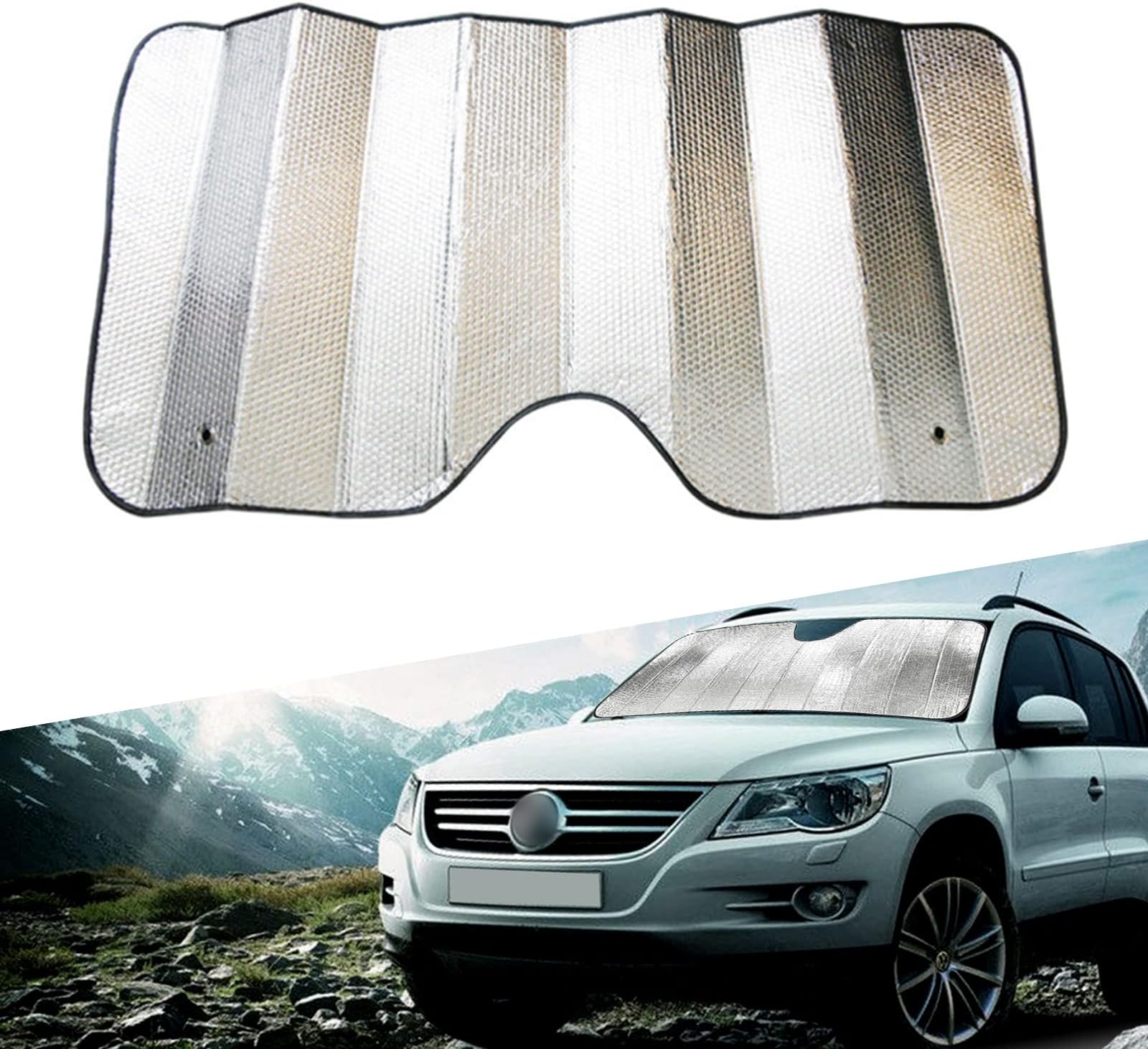 AjxnPack-1 Car Windshield Sun Shade, Universal Windshield Sun Shade, 55" x 28" Double Thickening Bubble Sun Visor Protector, Car Windshield Sun Shade Fits for Car Truck SUV (Silver)