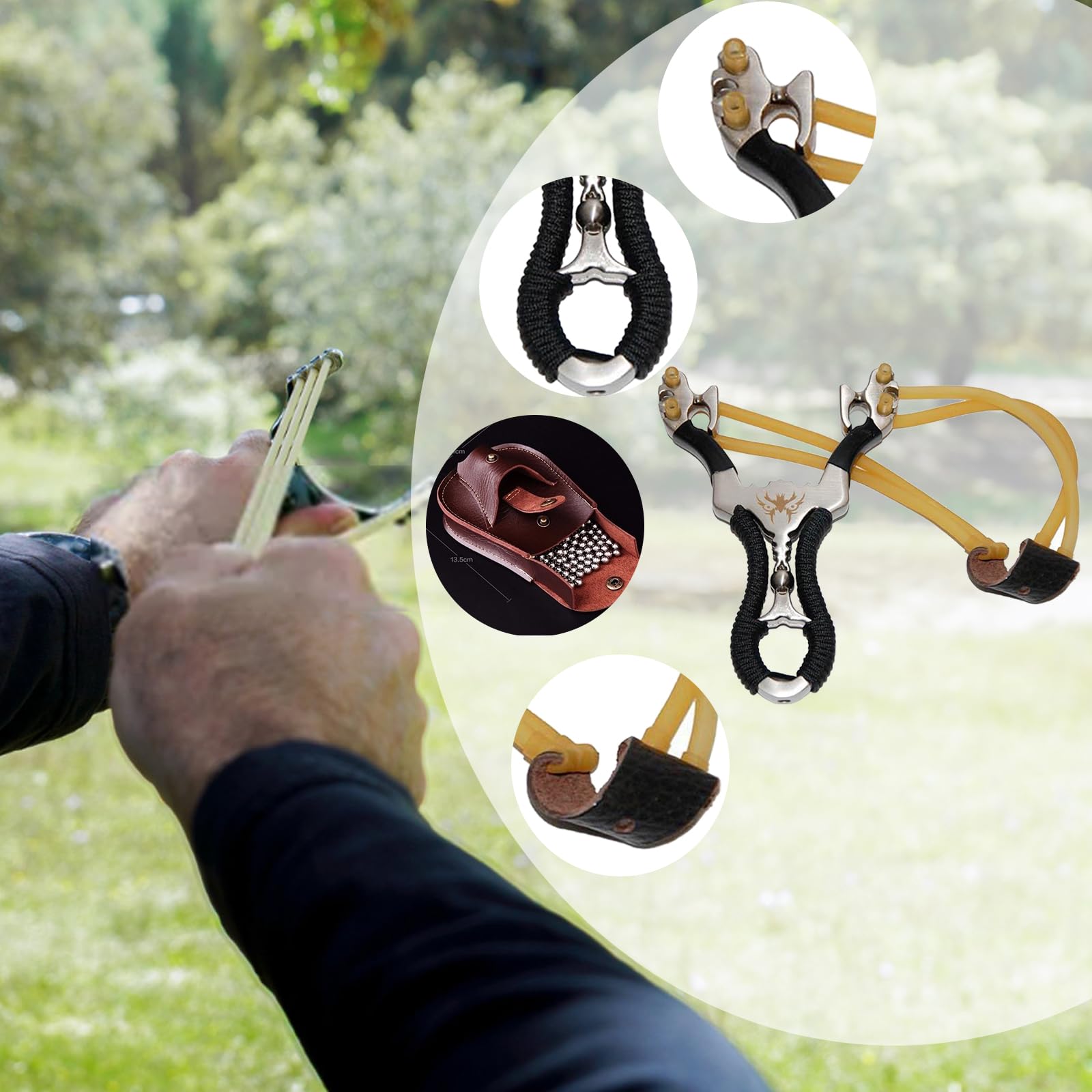 Steinschleuder Profi für Jagd, Slingshot Schleuder Set mit 2 Gummiband, Sportschleuder, Outdoor Jagdschleuder mit Anblick, Katapult Schleuder mit 400 Tonkugeln Und 200 Stahlkugeln