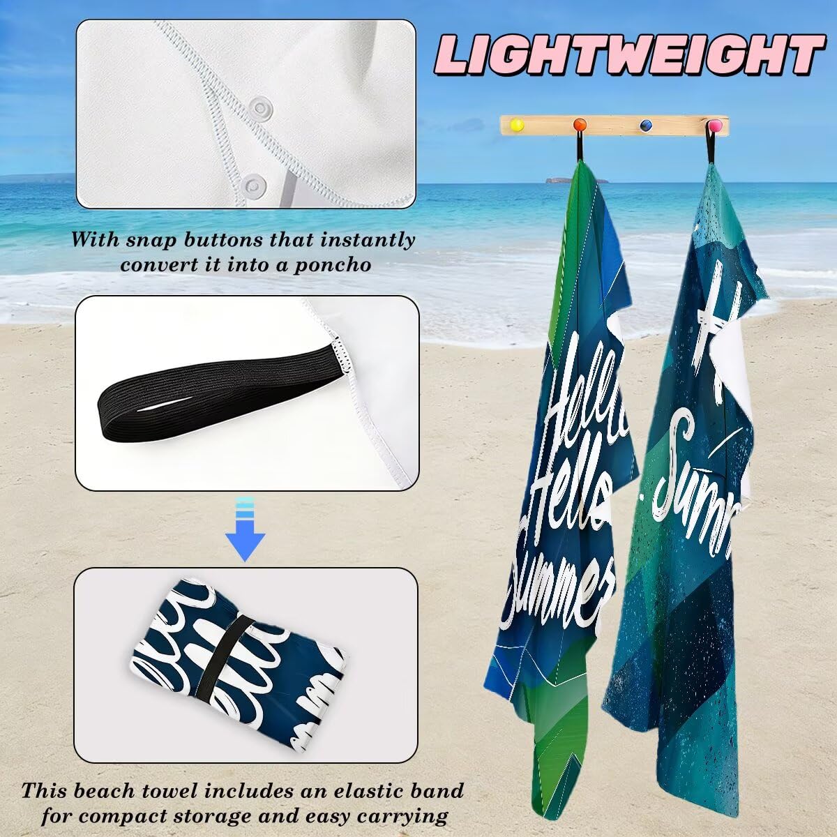 Ręcznik plażowy XXL, 90 x 180 cm, zestaw 2 szt., z mikrofibry, ręcznik plażowy, letni, szybkoschnący, do sauny, fitness, bez piasku, ręcznik plażowy, do sauny, duży ręcznik kąpielowy, prezent dla