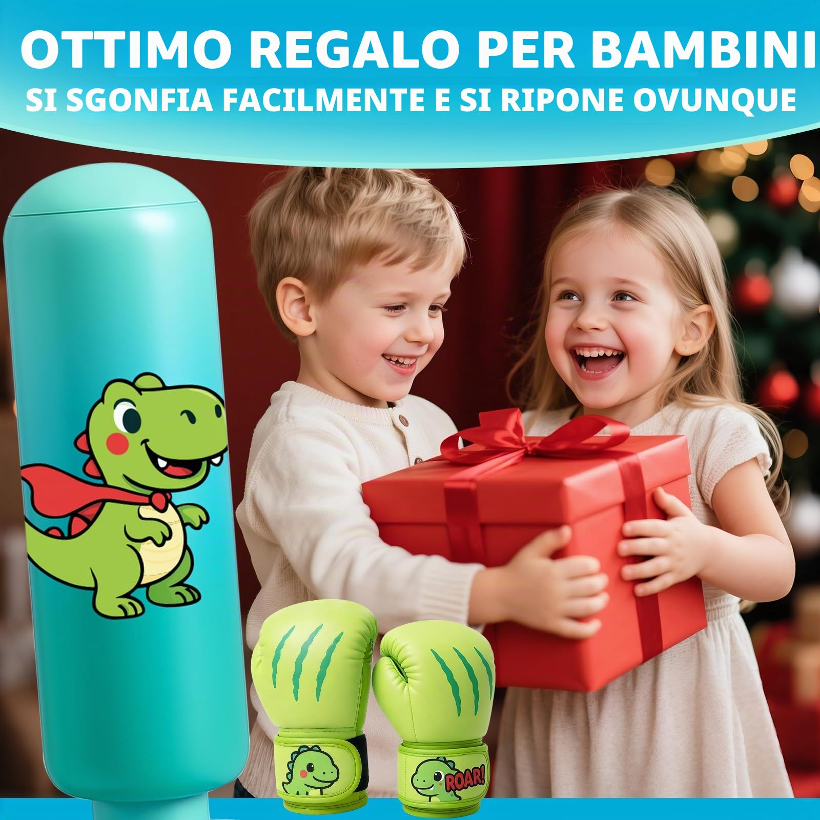 Sacco da Boxe per Bambini, 120cm Sacco da Boxe da Terra con Guantoni per Bambino da 3 a 8 Anni per Karate e Taekwondo, Regalo per Bambini