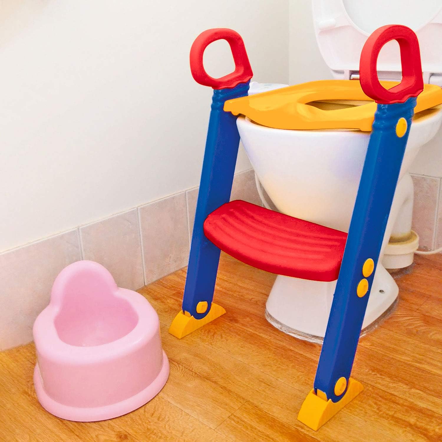 Taylor & BrownBaby Toddler Ladder Step Potty Training Toilet Seat / Potty train ladder Toilet seat/Foldable Toilet Training Ladder Space Saving/ Gripper Handles For Stability And Confidence