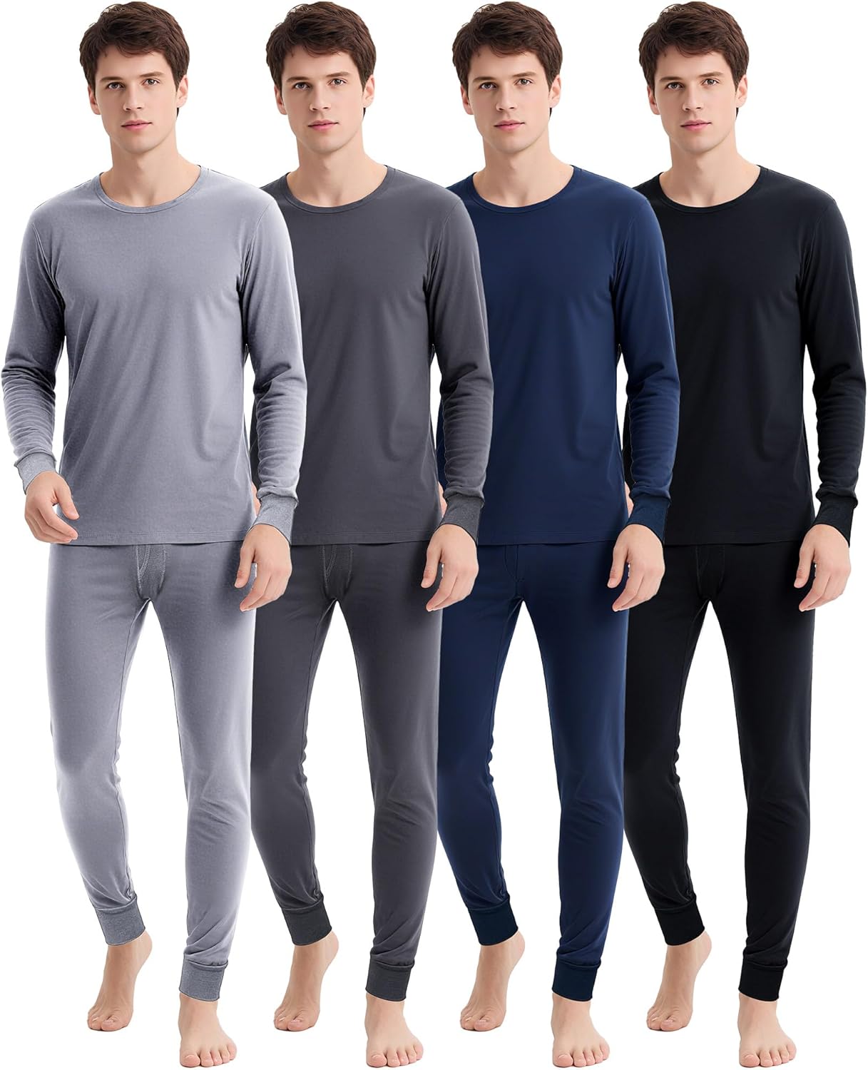 Jecery 4 Set Thermal Underwear for Men Cotton Long Underwear Soft Warm Men's Thermal Underwear Bottoms and Tops for Winter