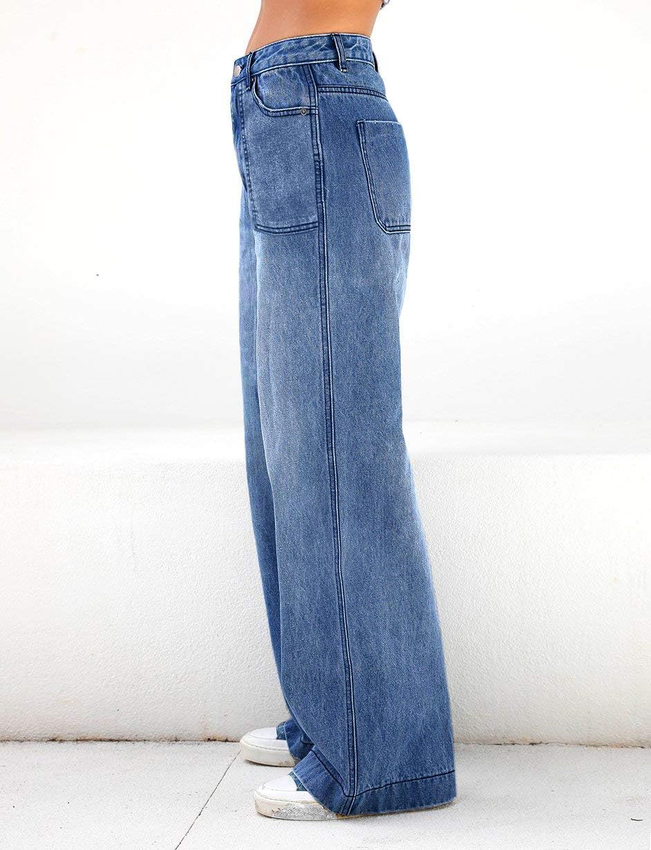 EMMIOL Women's Wide Leg Jeans Baggy Jeans Mid Waist Stretch Boyfriend Denim Pants Vintage Trousers with Pocket - Image 3