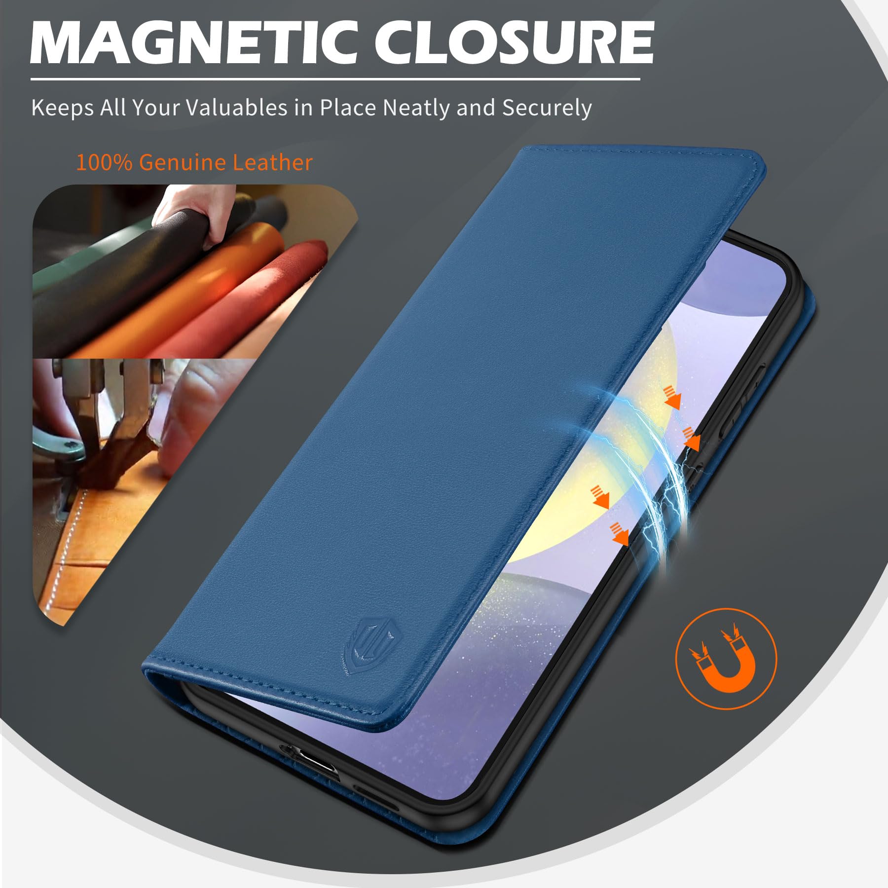 SHIELDON Etui portfelowe na telefon Galaxy S25 5G, etui z klapką z prawdziwej skóry [etui na karty] [podpórka] [blokada RFID] [wewnętrzna powłoka TPU] magnetyczne, odporne na wstrząsy, kompatybilne z