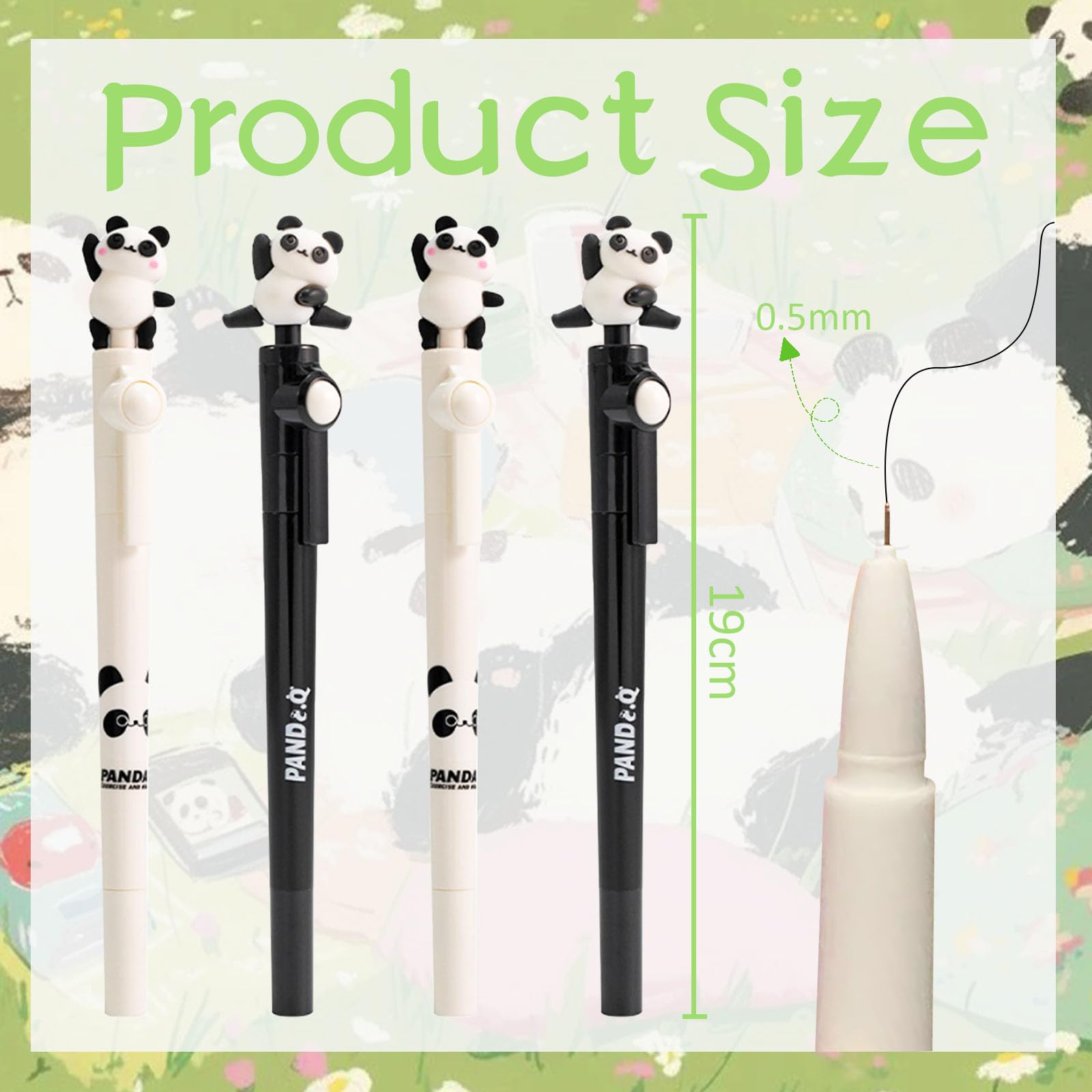 Plstod 4 Pezzi Penne Gel Animali Panda, Kawaii Penna Gel, 0,5 mm Penne Gel Nere, Tappo Ruotabile per Penna Panda, Penne Carine per Scuola e Articoli Ufficio