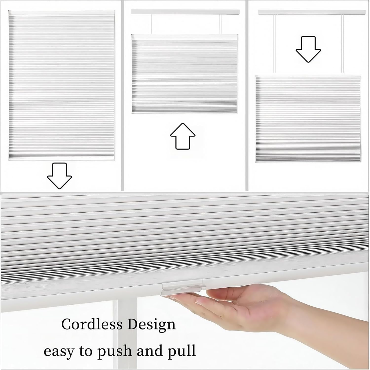 Cordless Custom Size Cellular Shades Top Down Bottom Up Honeycomb Blinds Blackout Light Filtering UV Protection Pleated Window Shades for Indoor Windows Door.White.22 W x 42" H