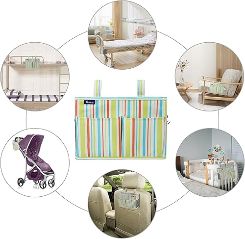 Miniatura 6 de Surblue Organizador de cama colgante para mesita de noche, bolsa de almacenamiento con bolsillo para literas y camas de hospital, habitaciones