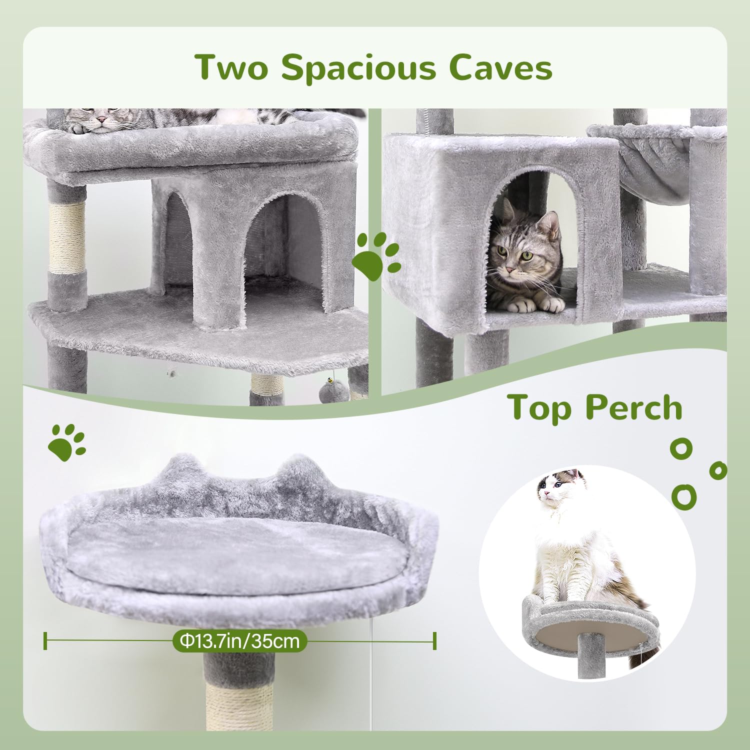 Globlazer Tiragraffi per Gatti Grandi, Castello per Gatto Alto 183 cm con Grotte Piattaforma Cesto, Albero Gatti Stabile per Adulti Maine Coon Ragdoll Riposare Giocare Interno (S72, Grigio Chiaro)