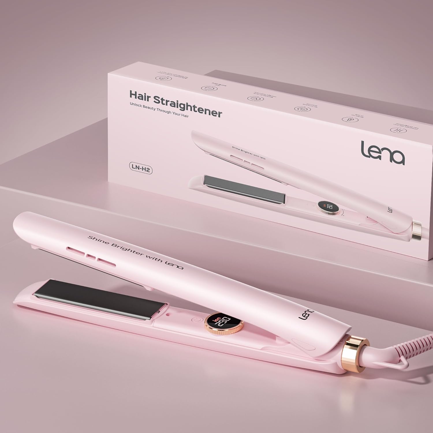 Flat Iron Hair Straightener LENA H2 Curling Wand and Curler 2 in 1 with Titanium Coating, Satefy Lock, Anti-Scald, 12 Adjustable Temps & Dual Voltage for All Types of Hair - Image 7