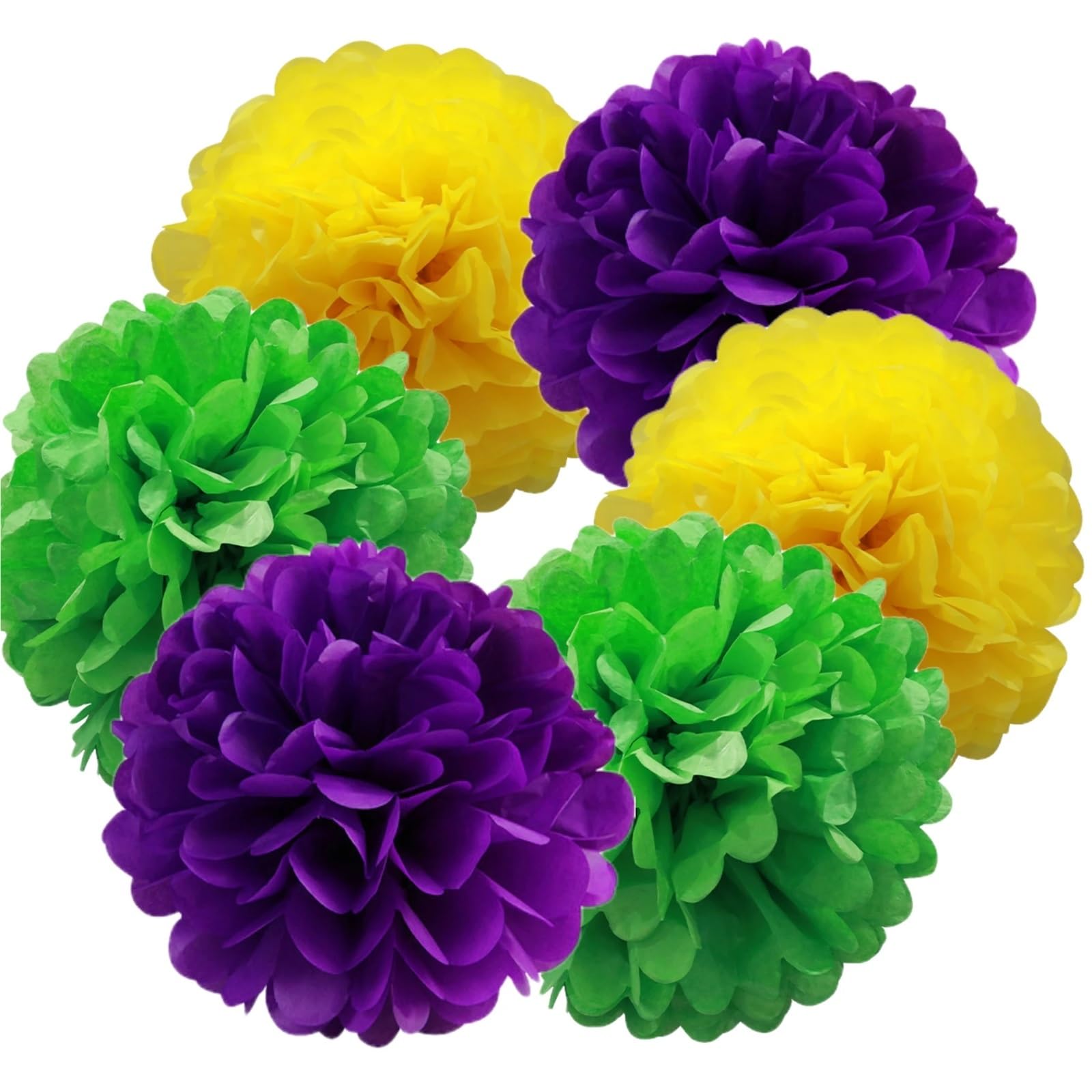 Paper Pom Poms 6/18pack Party Decorations, Purple Green Yellow Tissue Paper Lanterns and Pom Poms for Birthday(6pcs)