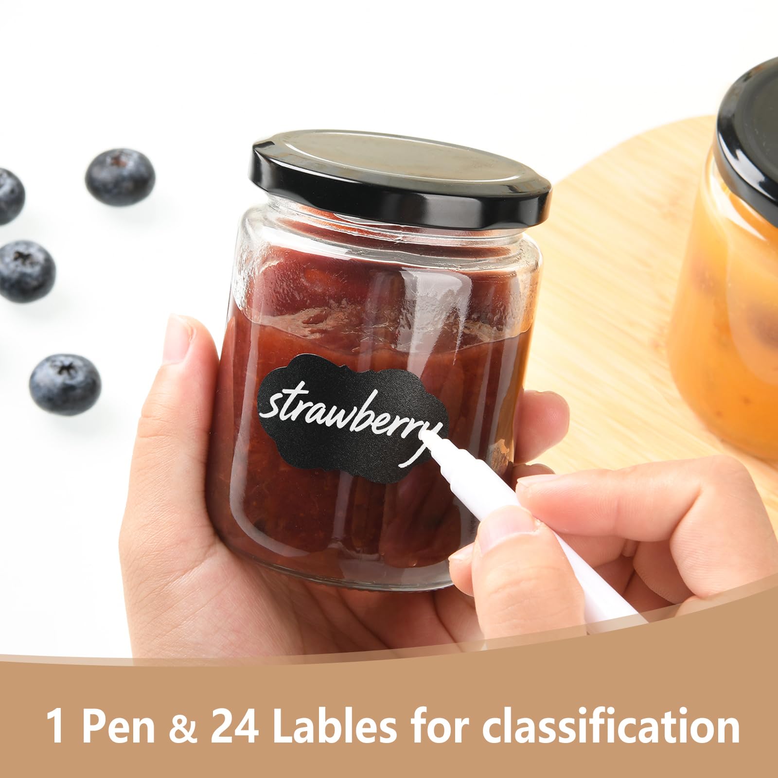 YBCPACK Marmeladengläser aus Glas mit Deckel, 350 ml, klare Chutney-Gläser, 340 ml, Einmachgläser für Gelee, Gurken, Honig, 24 Stück