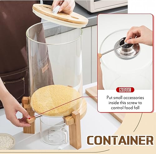 Miniatura 6 de Tioncy Contenedor de vidrio de harina y cereales de 8 litros, dispensador de harina de arroz, contenedor de almacenamiento de cereales con tapa