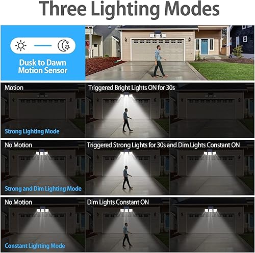 Miniatura 6 de Luces solares para exteriores, 2 paquetes de 180 LED 3000LM luz solar con sensor de movimiento al aire libre, IP65 impermeable luces solares para
