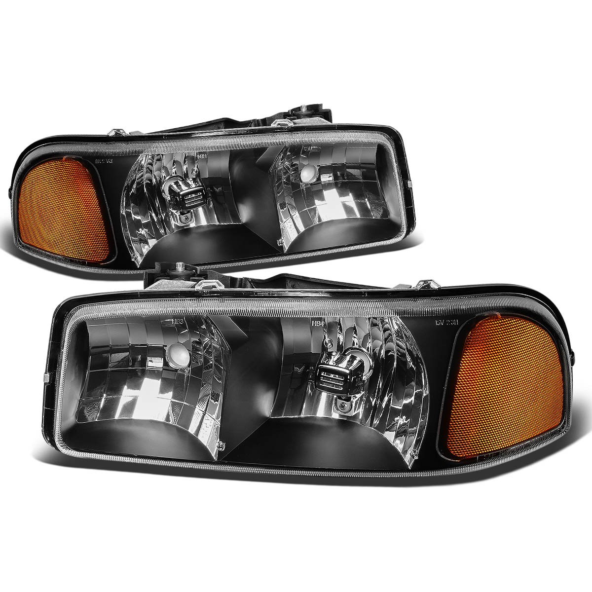 Auto Dynasty Headlights Assembly Compatible with 1999-2007 GMC Sierra Yukon 1500 2500 3500, Driver and Passenger Side Halogen Headlamps Replacement, GM2503188 GM2502188, Black Housing Amber Corner