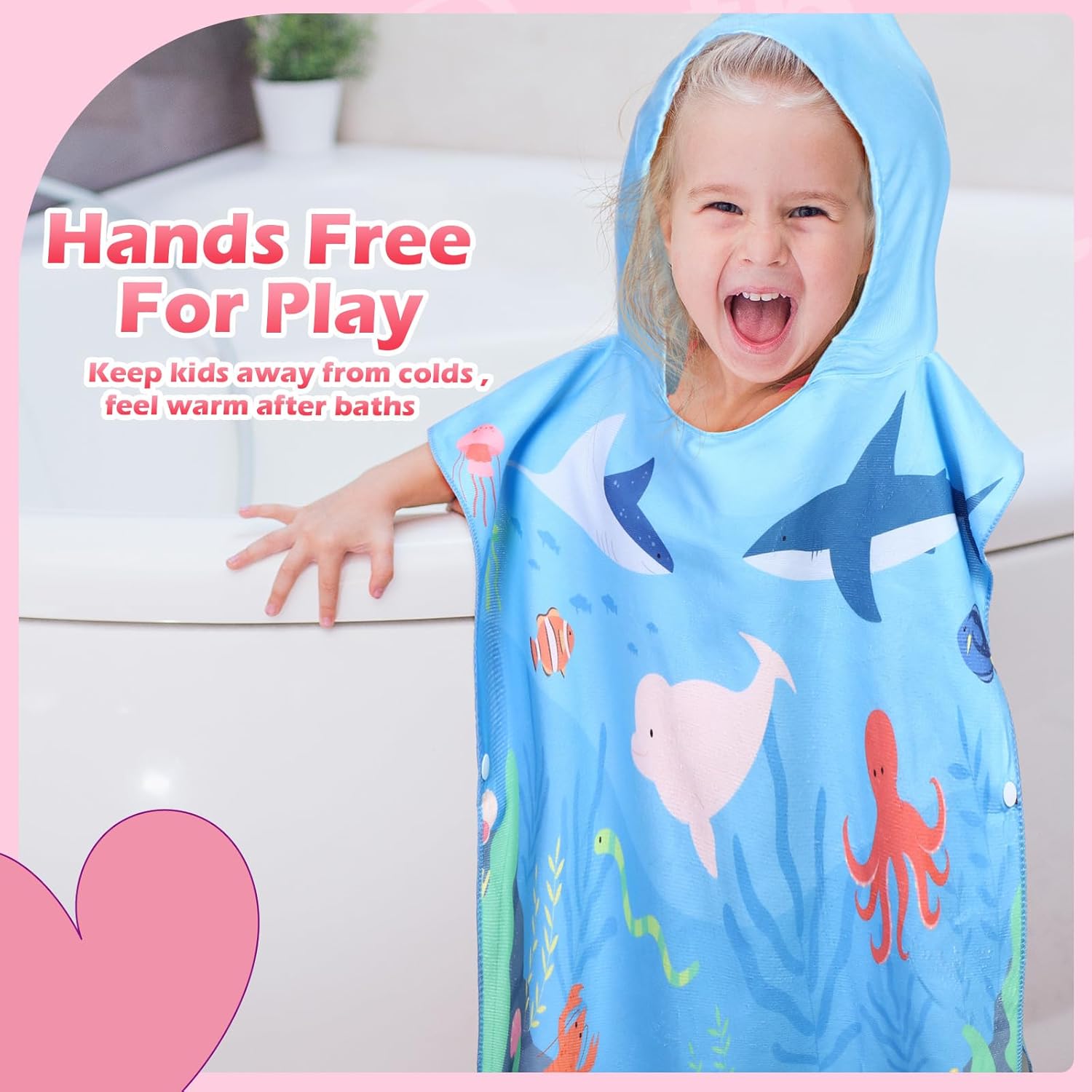Oudain 6 Pcs Kids Hooded Towel Kids Bath Towels with Hood Microfiber Baby Pool Beach Towel for Boy Girls Toddler(47 x 24 Inch,Stylish Style)