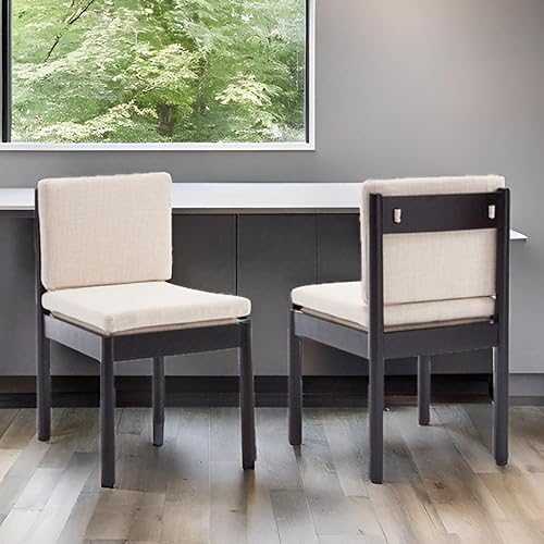 Miniatura 10 de Juego de 2 sillas de comedor blancas | Sillas laterales rústicas tapizadas de piel sintética para comedor Madera blanca Pu-natural,Beige Lino-Negro