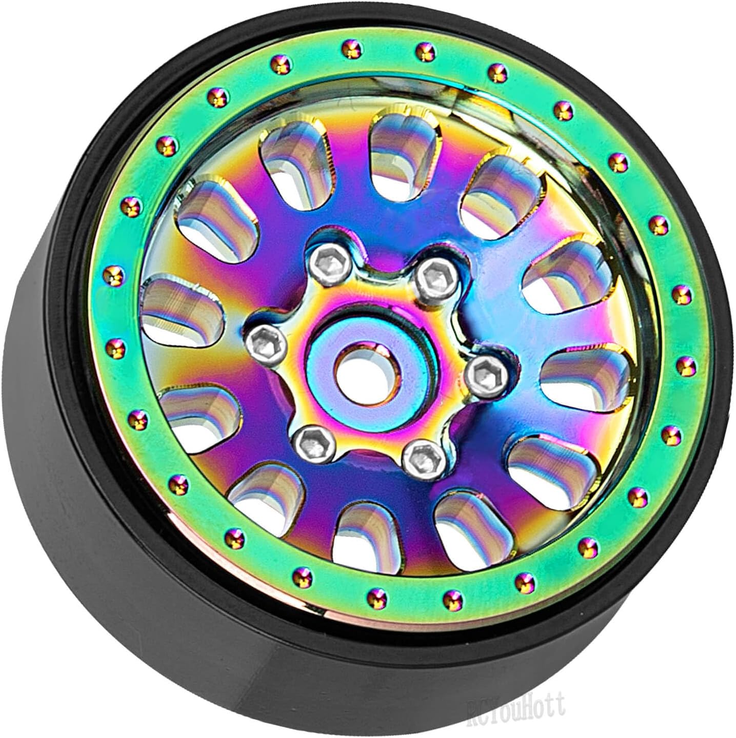 1.3" Beadlock Wheel Rims for TRX4M 1/18 SCX24 1/24 RC Crawler Car,(4PCS) Aluminum RC Wheels Rims,Rainbow