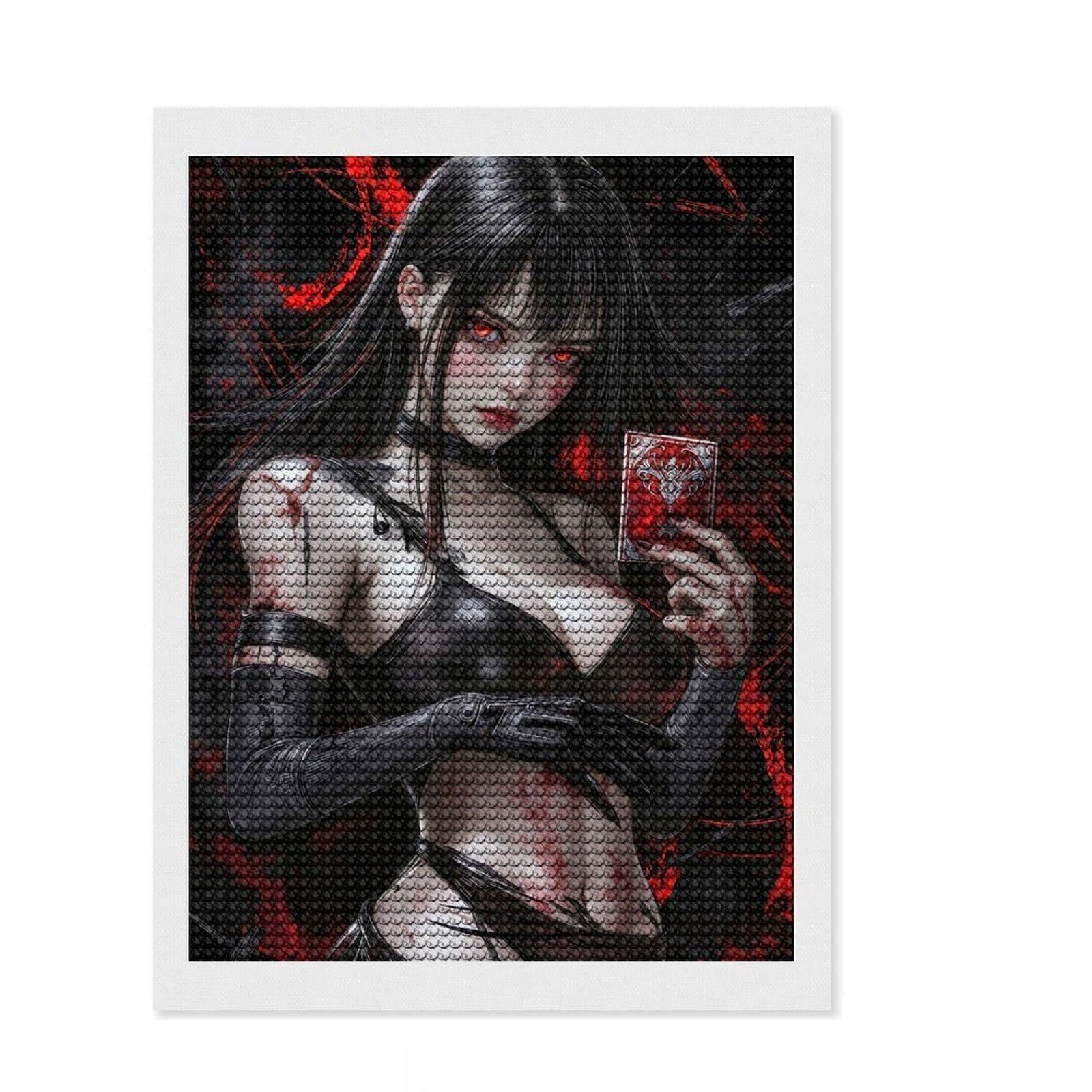 Junmoney Anime Girl with Card Diamond Painting Kit 12"x16", Stress Relief Craft, Neat Printed Canvas, Boho Decor, Festive Craft Gift