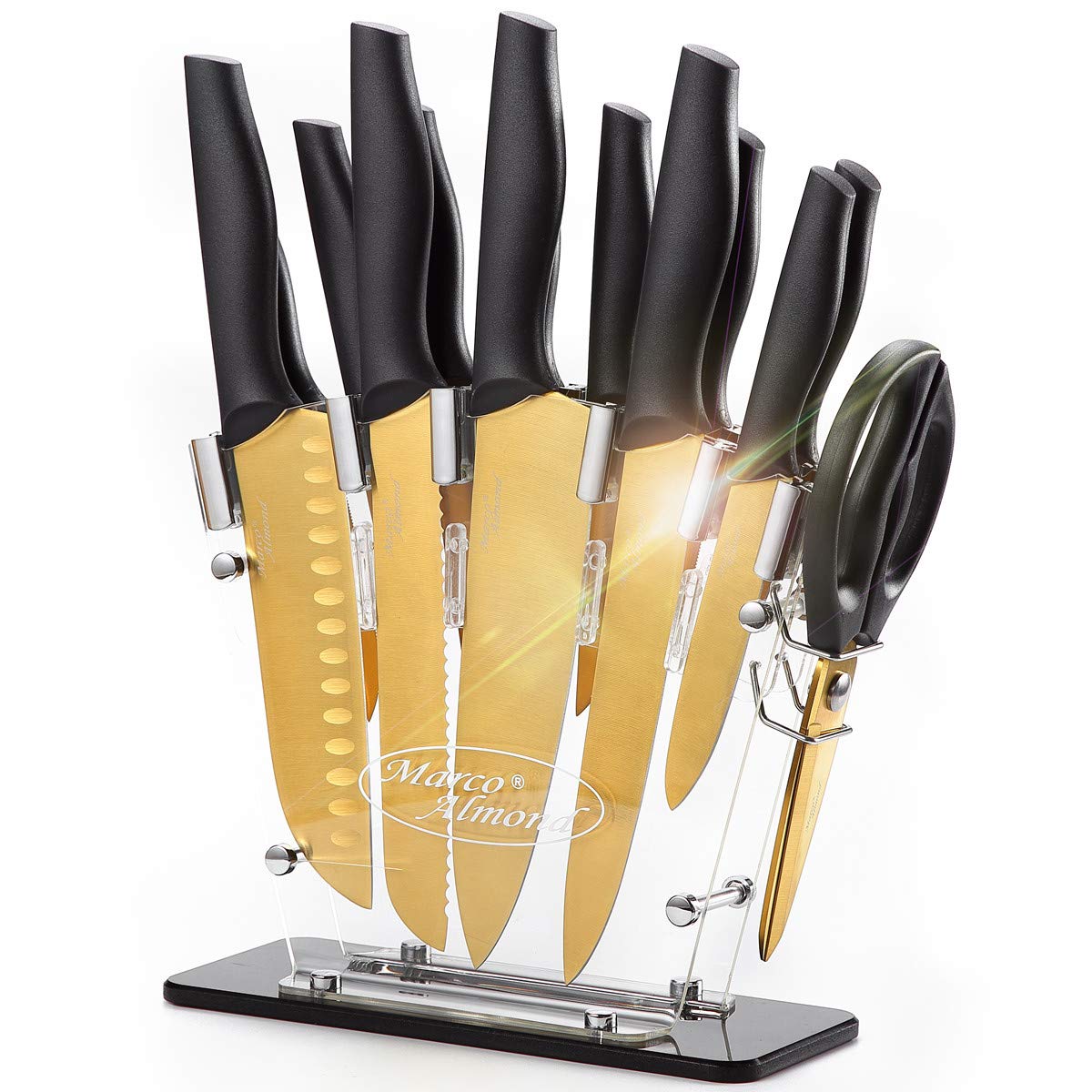 Buy Golden Titanium Set with Acrylic Stand, Kitchen Knives Set with