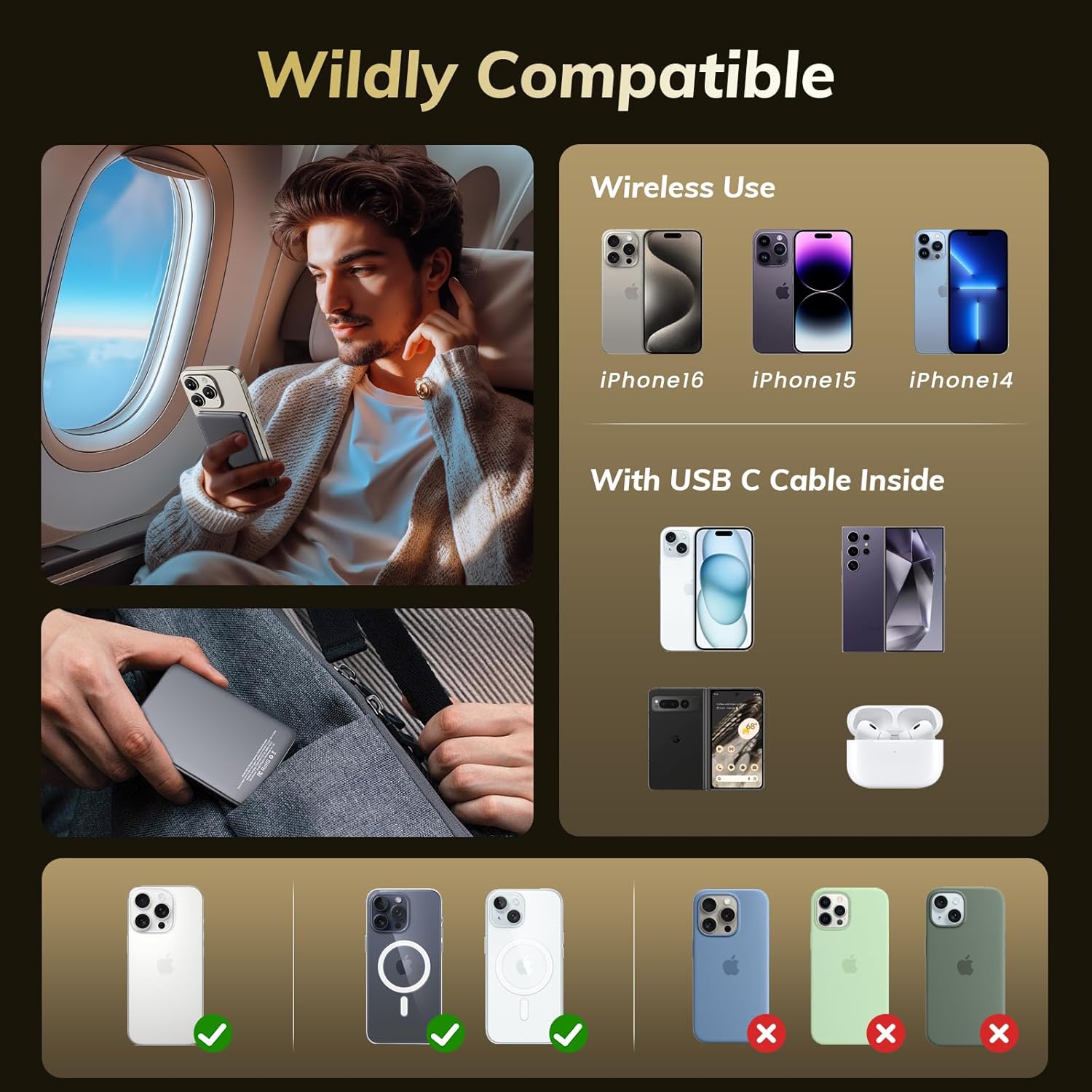 [0.3" Ultra Slim] [Alloy-Made] [Credit Card] Magsafe Portable Charger for iPhone, 2026 Upgrade 5000mAh Fast Charging Magnetic Power Bank, Wireless Battery Pack for iPhone 17 Air 16 15 Pro Max 14 13 - Image 5