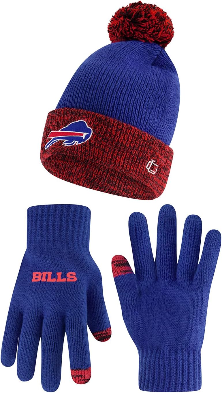 Ultra Game NFL Unisex Kids Super Soft Two Tone Winter Beanie Knit Hat with Extra Warm Touch Screen Gloves