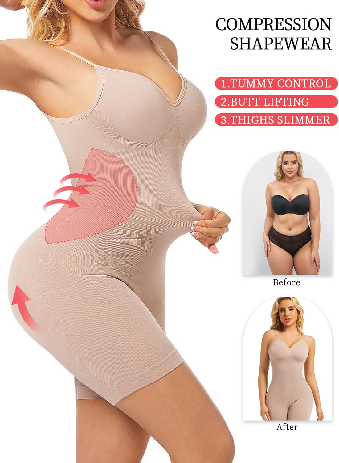 Backless Shapewear for Women Deep U Low Back Bodysuits Seamless Slimming Full Body Suit Shaper - Image 3