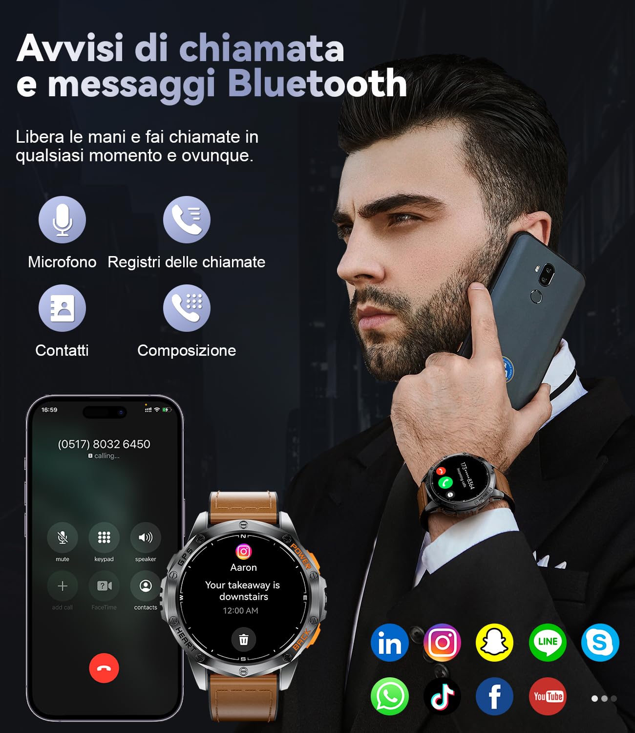 DREMAC GPS Smartwatch Uomo 48mm,Orologio Fitness Impermeabile IP68 con Monitoraggio della Salute 24/7, 110+ Modalità Sportive, Chiamate Bluetooth, Torcia, Batteria da 30 Giorni per iOS Android