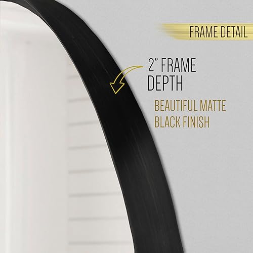 Miniatura 8 de BizChair Espejo de pared redondo de metal plateado de 27.5 pulgadas, espejo de acento grande para baño, entrada, comedor y sala de estar