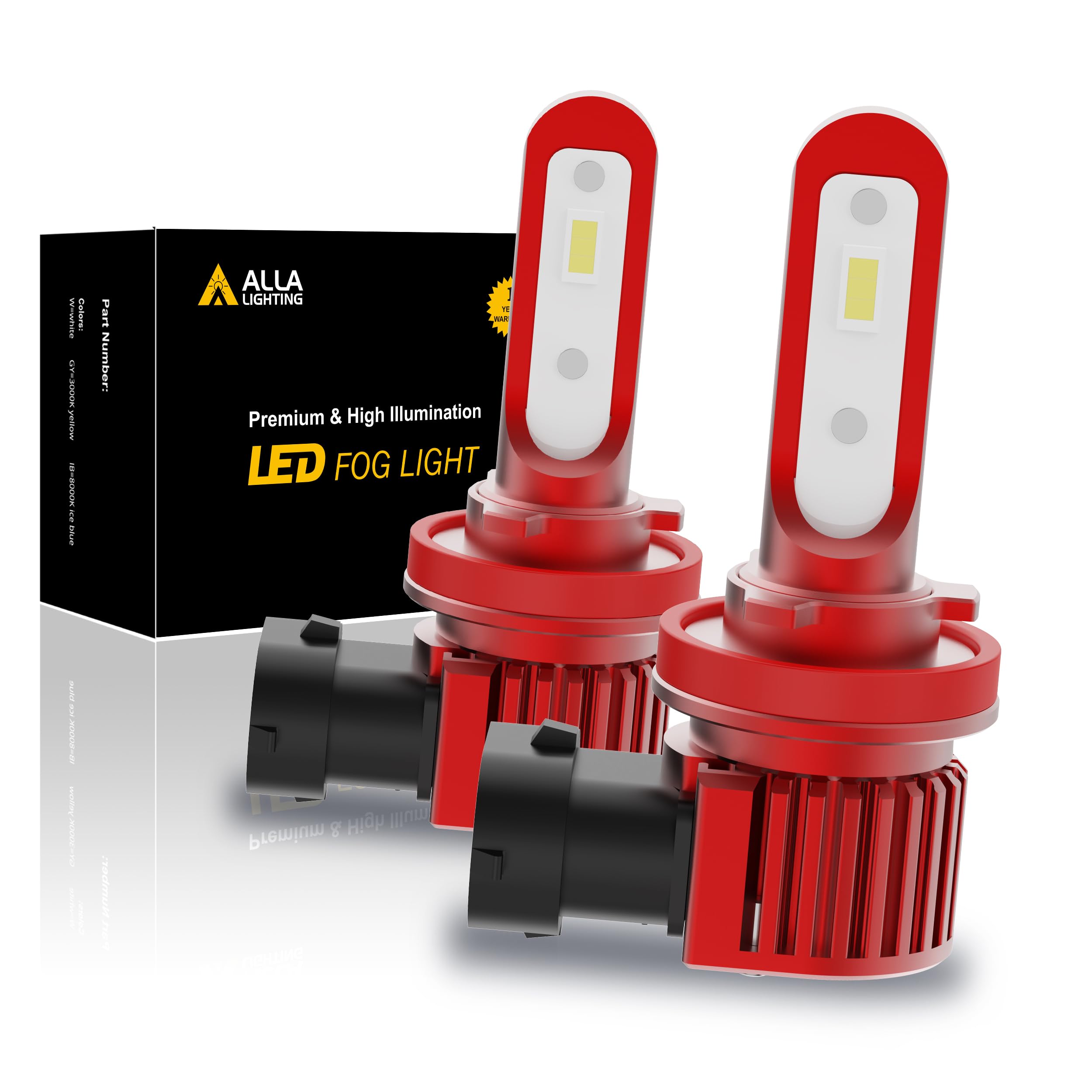 Alla Lighting5200lm H8 H11 LED Fog Lights or DRL Bulbs, 6000K Xenon White Extreme Super Bright H16 H8LL H11LL 12V LED Lamps Replacement, AL-R Version