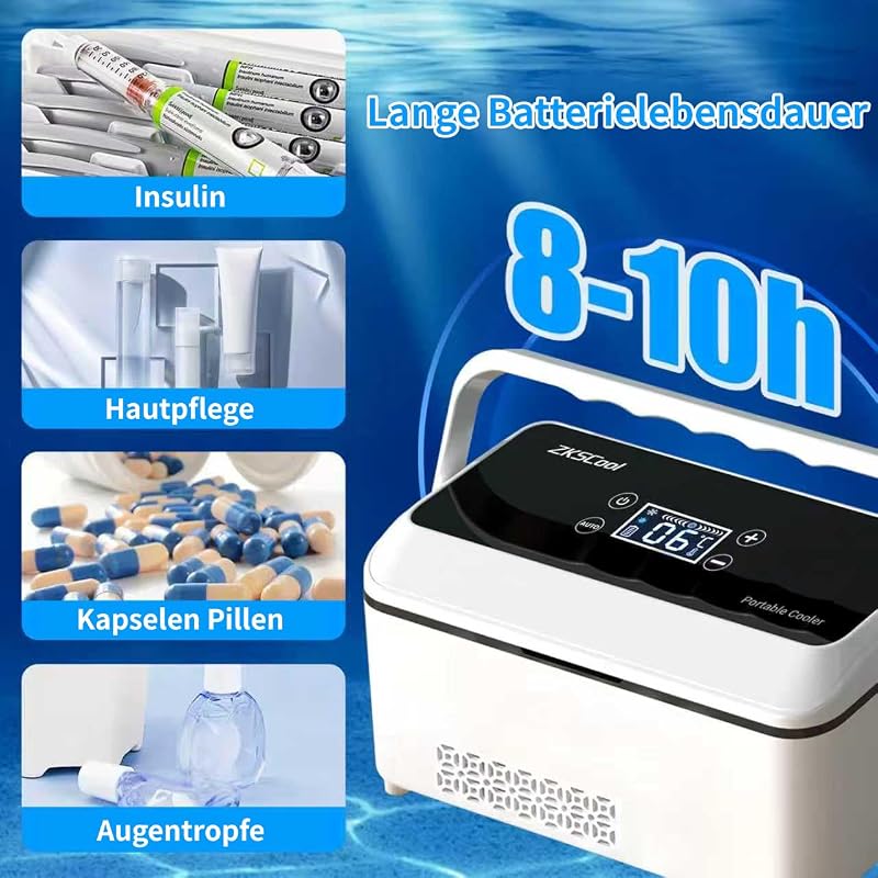 Geantă frigorifică electrică pentru insulină ZKSCool, 2-8°C, afișaj LCD pentru temperatură, baterie 13600 mAh, pentru mașină, călătorii, exterior, negru, cu mâner