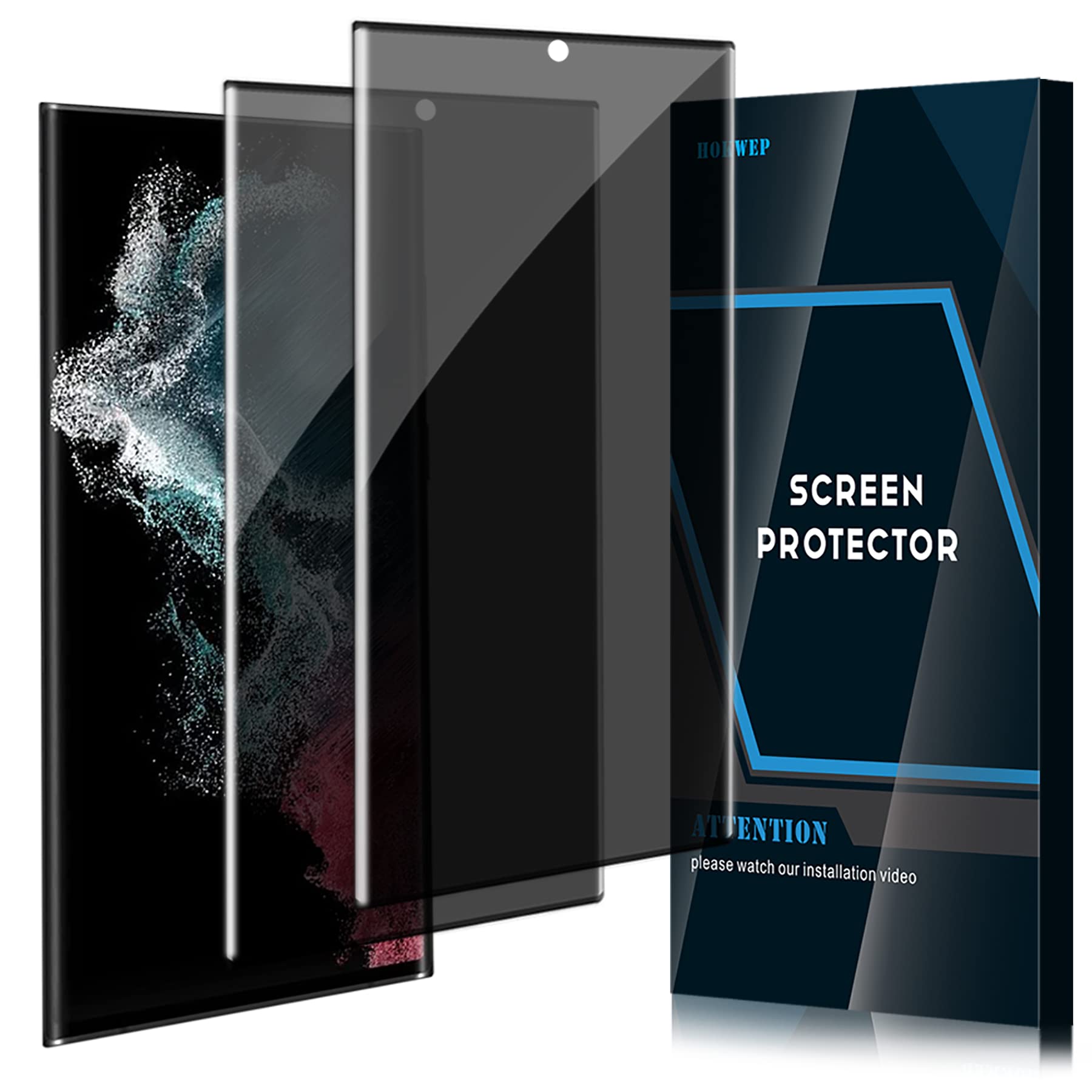 Hokwep [2 Pack] Galaxy S22 Ultra Privacy Screen Protector, 9H Hardness/No Bubbles/3D Curved Edge/Privacy Tempered Glass, Compatible with Samsung S22