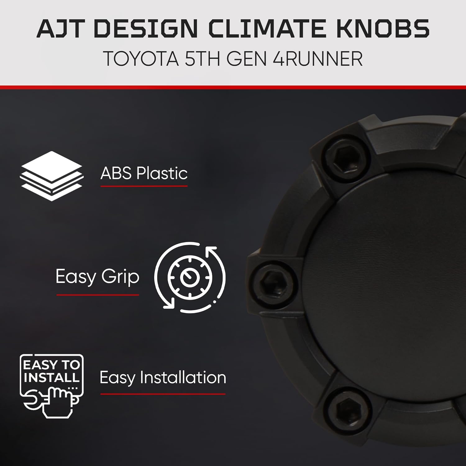 AJT DESIGN Climate Control Knobs for Toyota 4Runner 5th Gen (2010-2024) | Set of 3 Rugged Matte Black Car Ac Knobs | High-Strength ABS Plastic AC Knob Replacement | Easy Installation | Made in USA