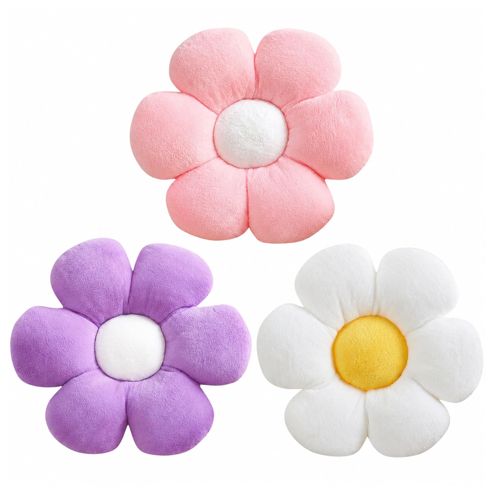CANGHI Flower Pillow 3PCS 15.7" White/Pink/Purple Cute Plush Throw