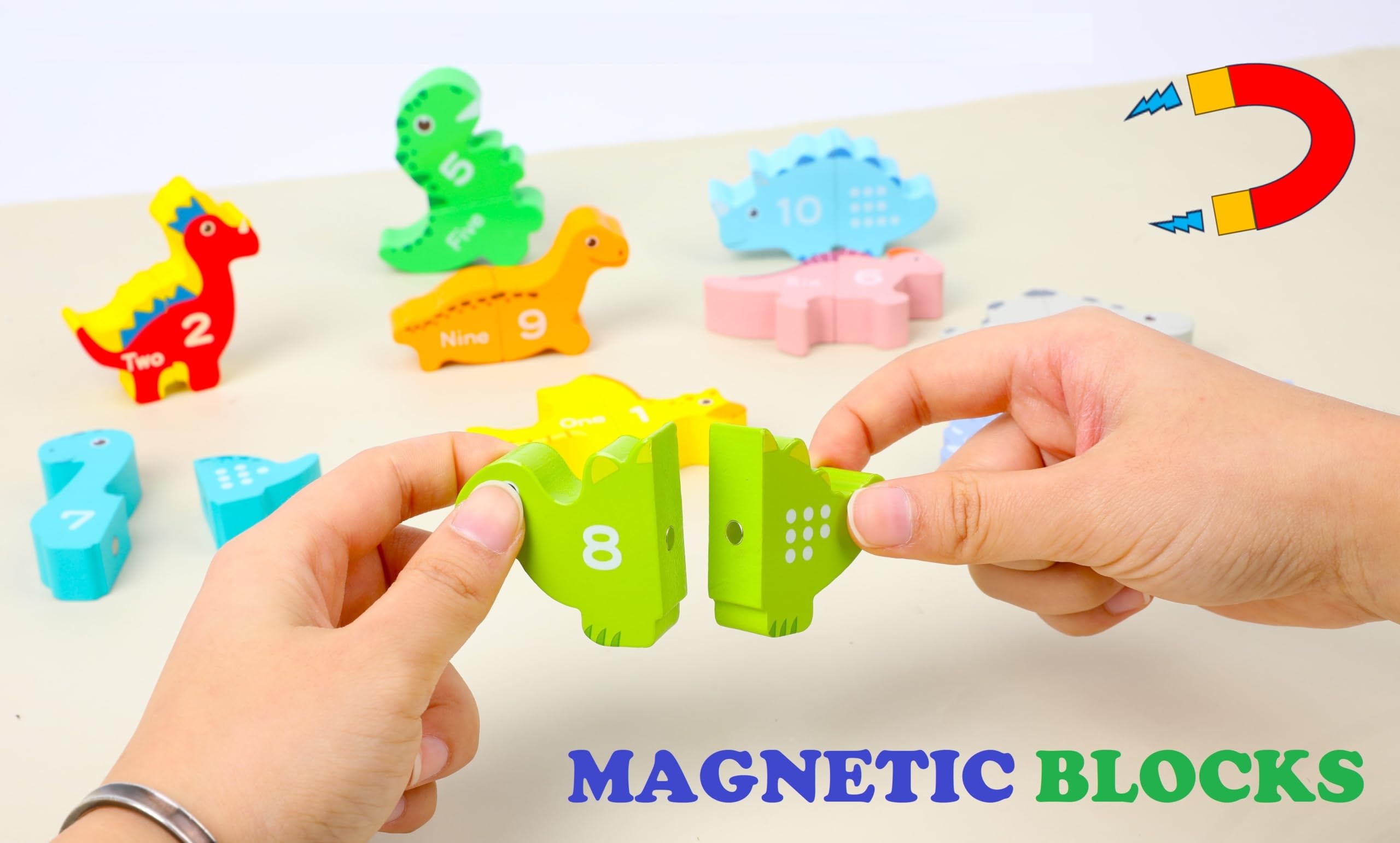 TOTBLISS Montessori toys for 2+ year olds Educational toys for 2+ year olds 3+ years Olds Magnetic Construction Dinosaurs Numbers Counting Wooden Shapes Stacking Busy Board Sensory Fine Motor Skills - Image 3