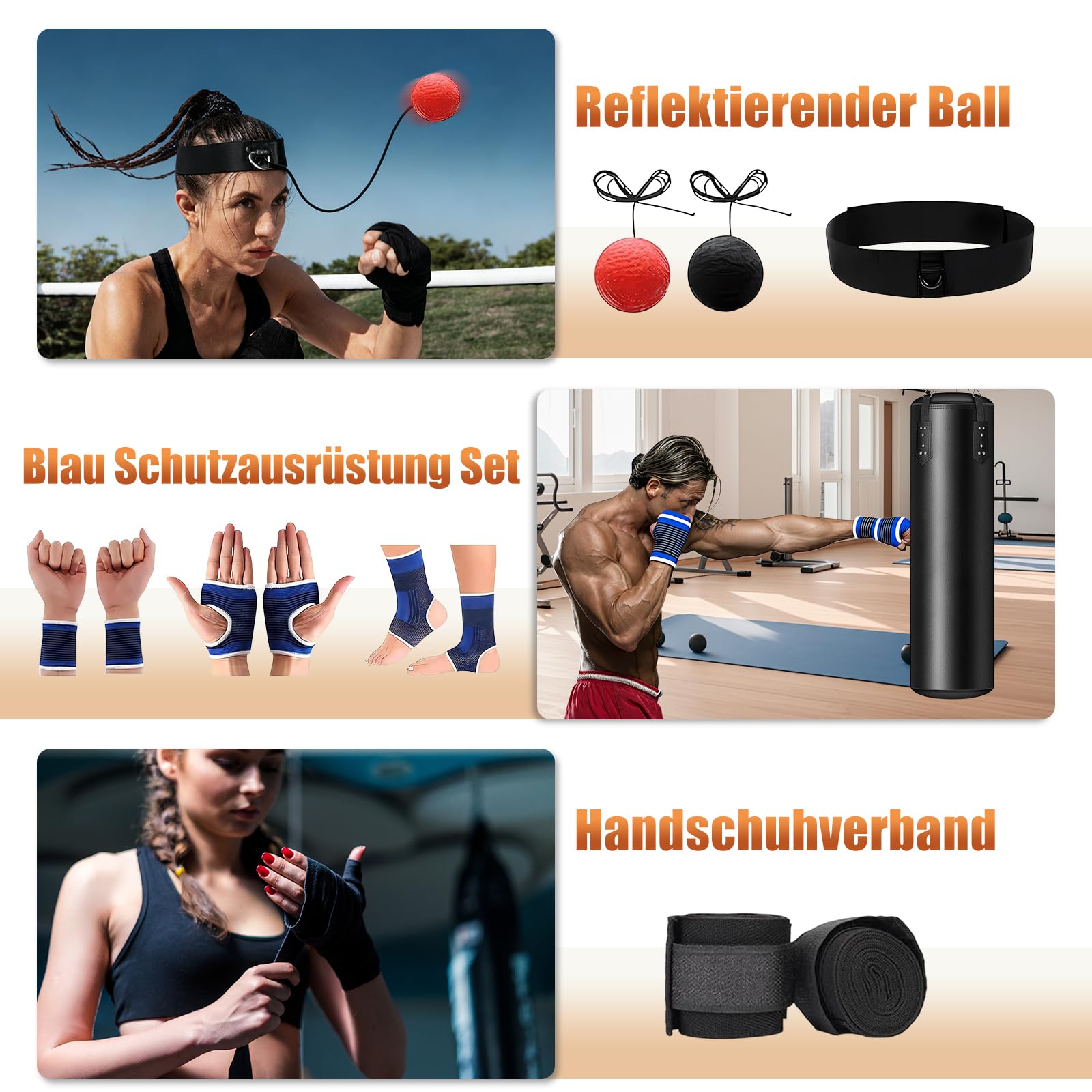 120cm/4ft Oxford Boxsack Set, Schwerer Boxsack mit Handschuhen, Wraps, Kette, Deckenhaken, Boxreflexbälle, Punching Bag Set für Kickboxen, Muay Thai, Karate, Taekwondo, Sandsack Boxen