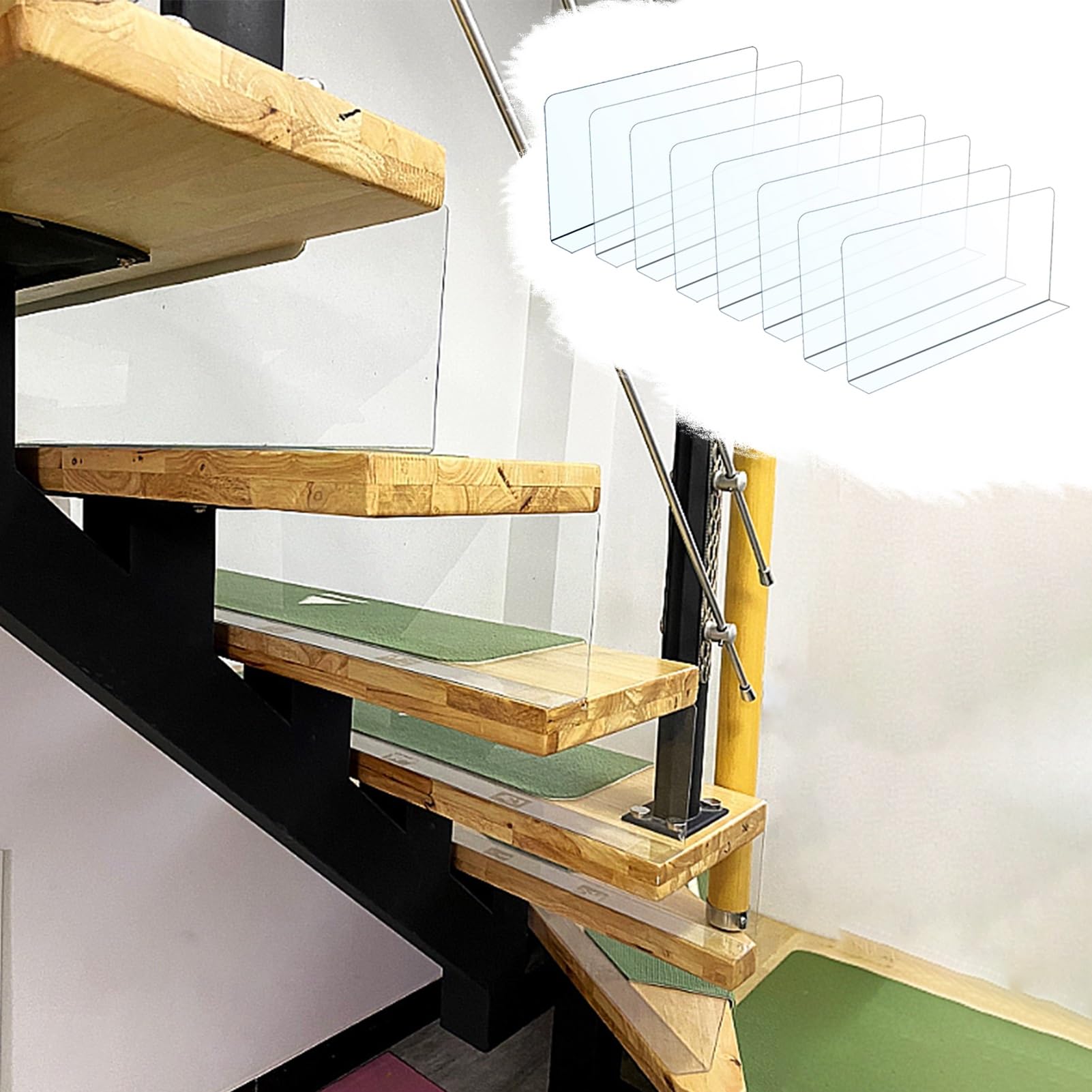 Transparent Open Riser Stair Gap Cover Self-Adhesive, 6 8Pcs Anti-Fall Staircase Gap Filler Guards, Stair Opening Blocker Prevent Items Falling, Under Couch Barrier Panel(8pcs,W120xH10cm (47x3.9in))