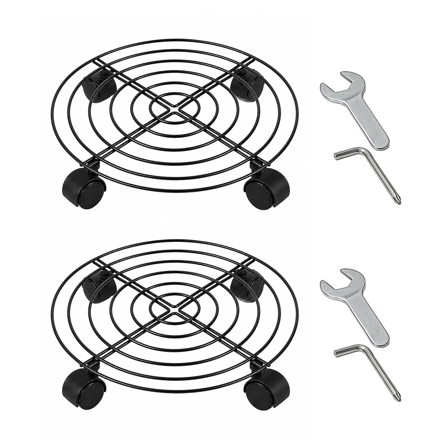 HAYAN 2 Pack Plant Caddy with Wheels 43cm Round Metal Potted Trolley Heavy Duty Movable Metal Plant Dolly for Indoor Outdoor Home Garden Tools Black