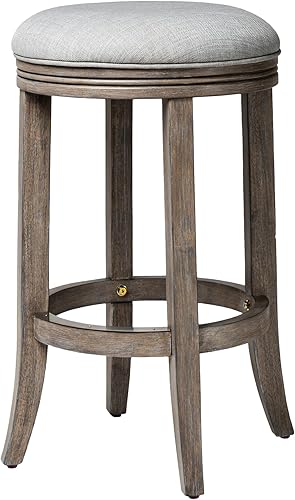 Maven Lane Eva Taburete de bar giratorio de 26 pulgadas de altura de mostrador en acabado de roble recuperado con asiento tapizado de tela gris