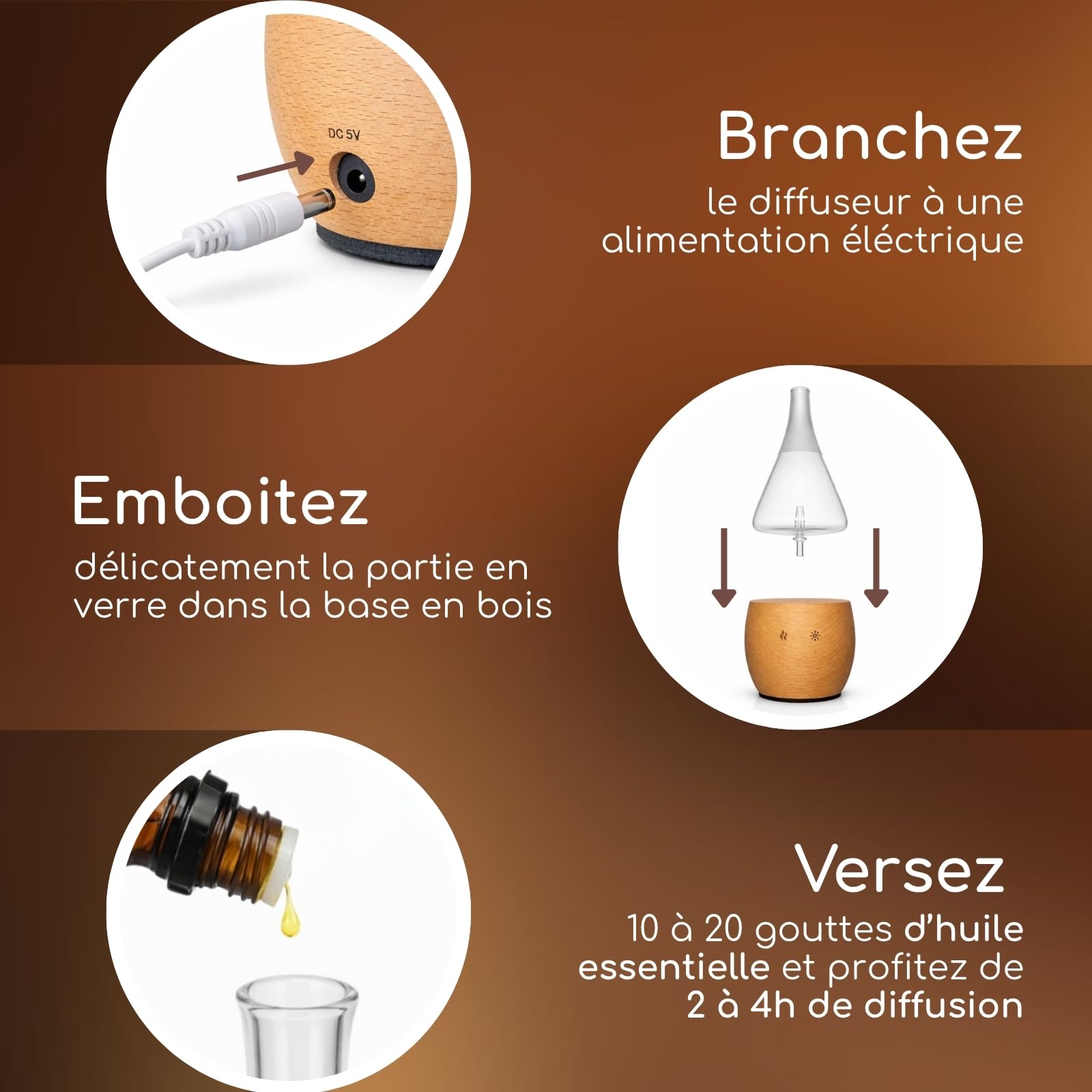 Zen'Arôme - Diffuseur d'Huiles Essentielles par Nébulisation Programmable Bolea - Intensité Réglable - jusqu'à 80m² - et Éclairage LED - Diffusion à Froid pour l’Aromathérapie, Minuterie - Bois, Verre