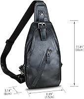 Vista 11 de Bolso bandolera de cuero genuino para mujeres y hombres, estilo vintage, de cuero real, a la moda, bandolera, Marrón