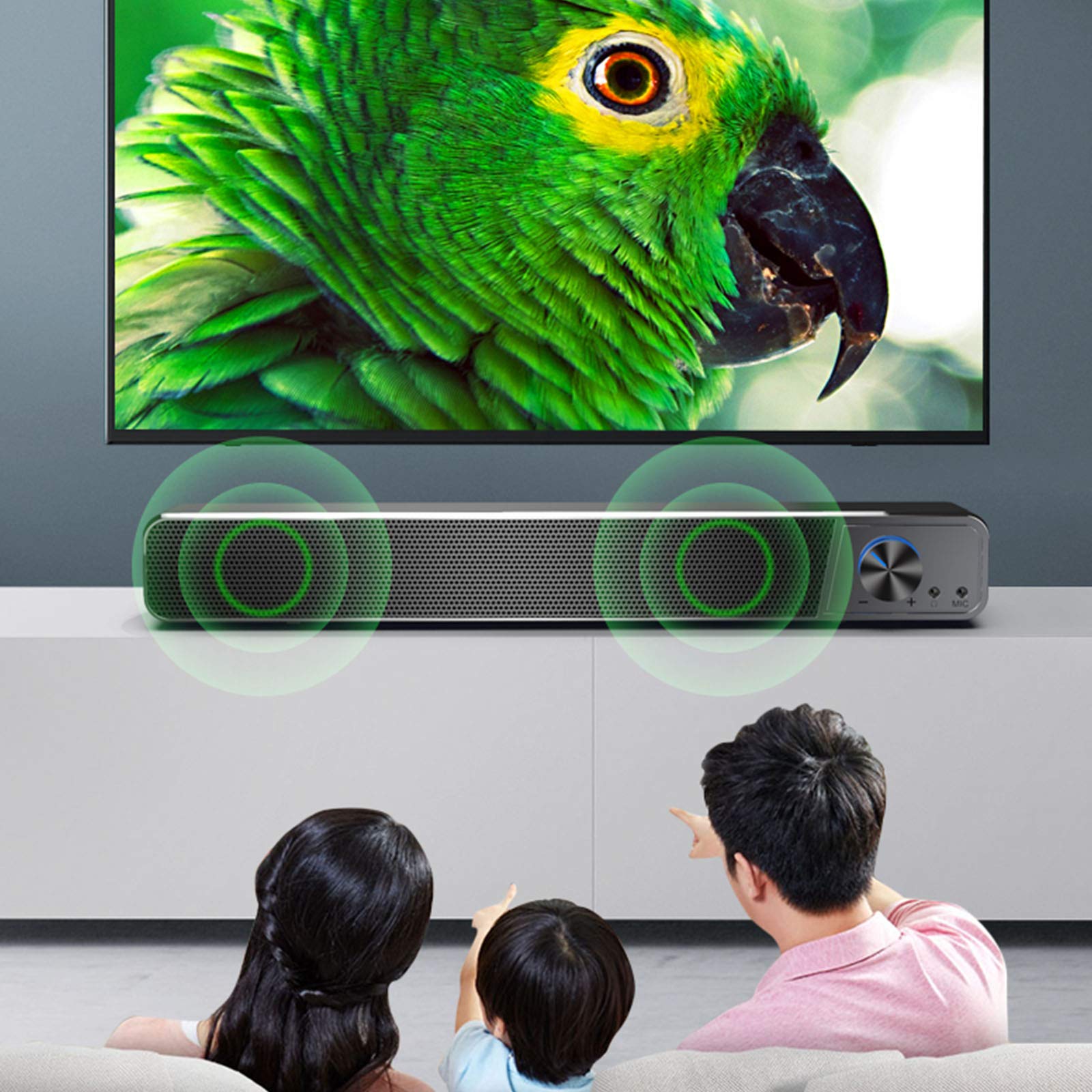 Soundbar przewodowy i bezprzewodowy, Soundbar TV Bluetooth, Sound Bar Głośniki audio (4 sterowniki, Bluetooth, kabel optyczny w zestawie, regulacja tonów niskich) Dźwięk przestrzenny 3D, biały The New