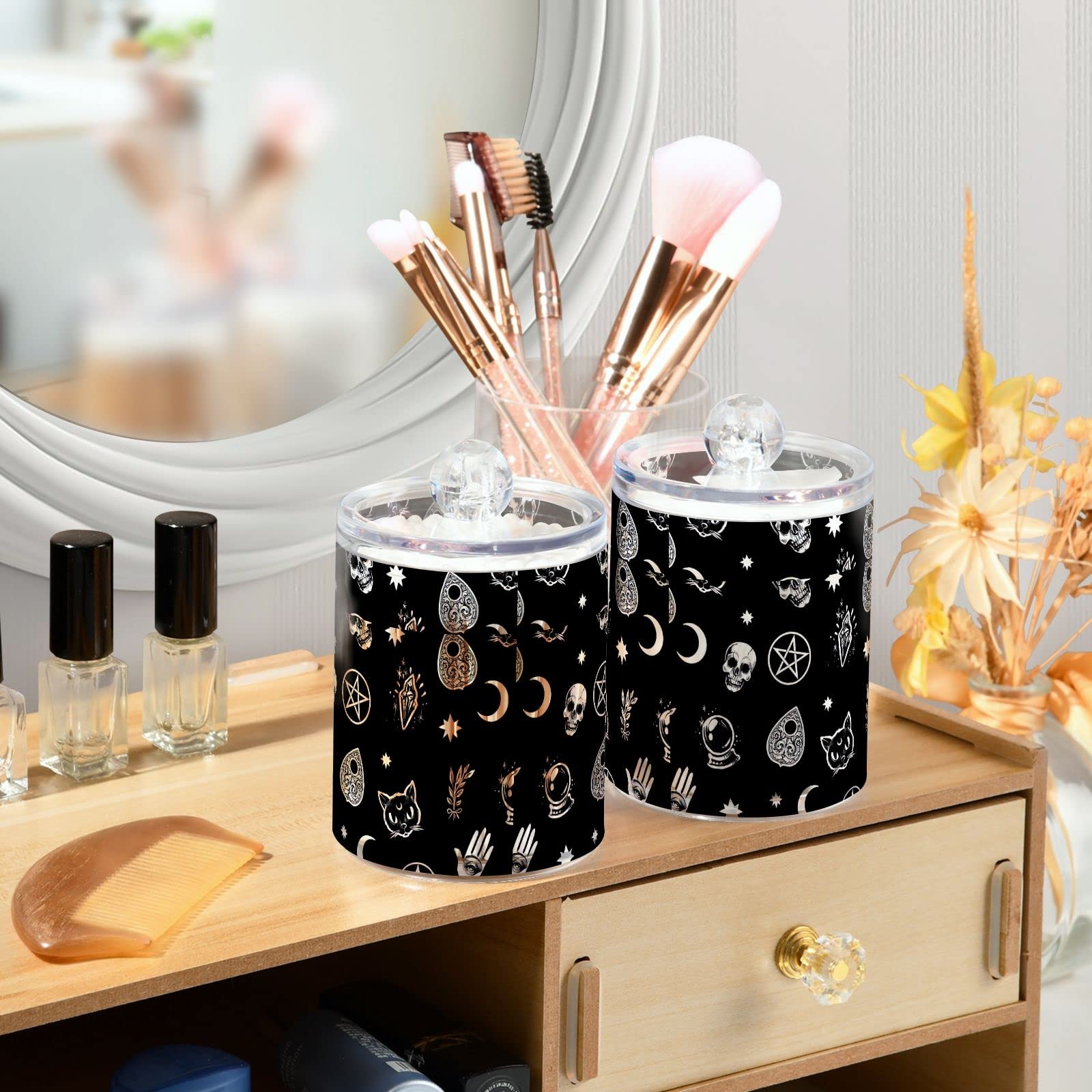 Lot De 2 Pots D'apothicaire En Plastique Transparent Avec Couvercle - Rangement Cotons-tiges, Boules De Coton, Salle De Bain - 5