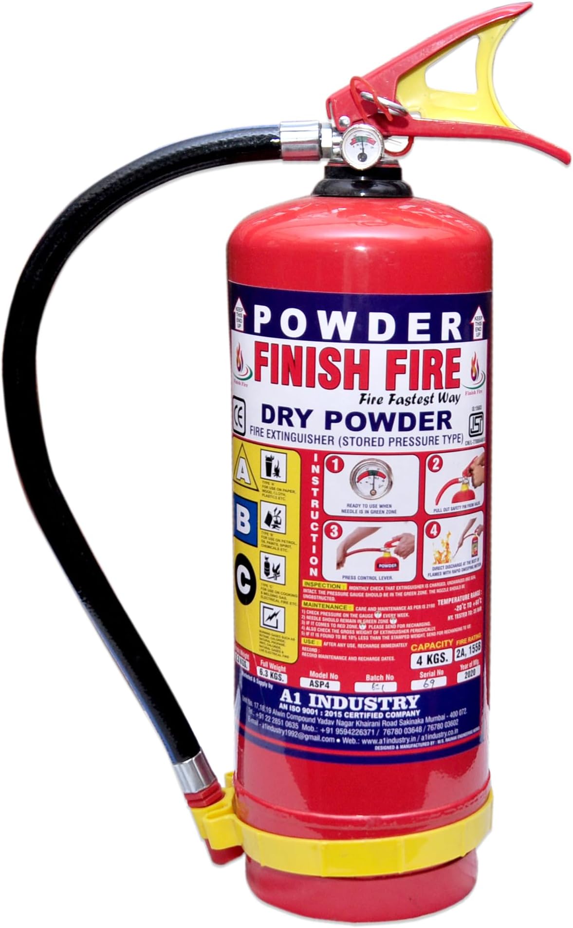 FINISH FIRE ABC Type Fire Extinguisher 4kg Use for Home/Kitchen/Office/Factory/Institute/Shop Quality and Economy Price 2kg Fire Extinguisher DITECT FIRE