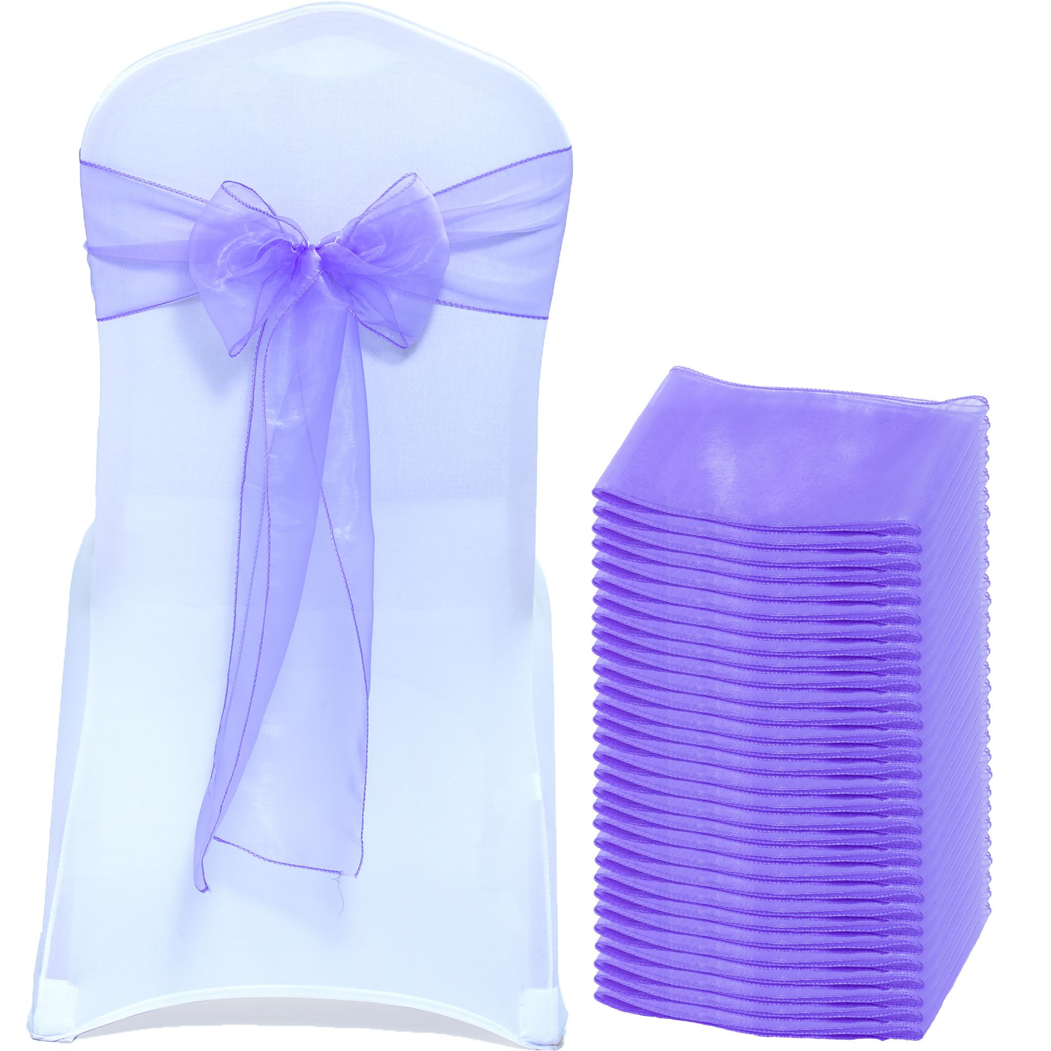 EDecor Pack of 10 Organza Chair Sashes for Wedding & Party Decorations – Reusable Sheer Chair Bows Tie Back for Banquet Chairs, Bridal Shower, Birthday, Reception Event Styling Décor - Lavender