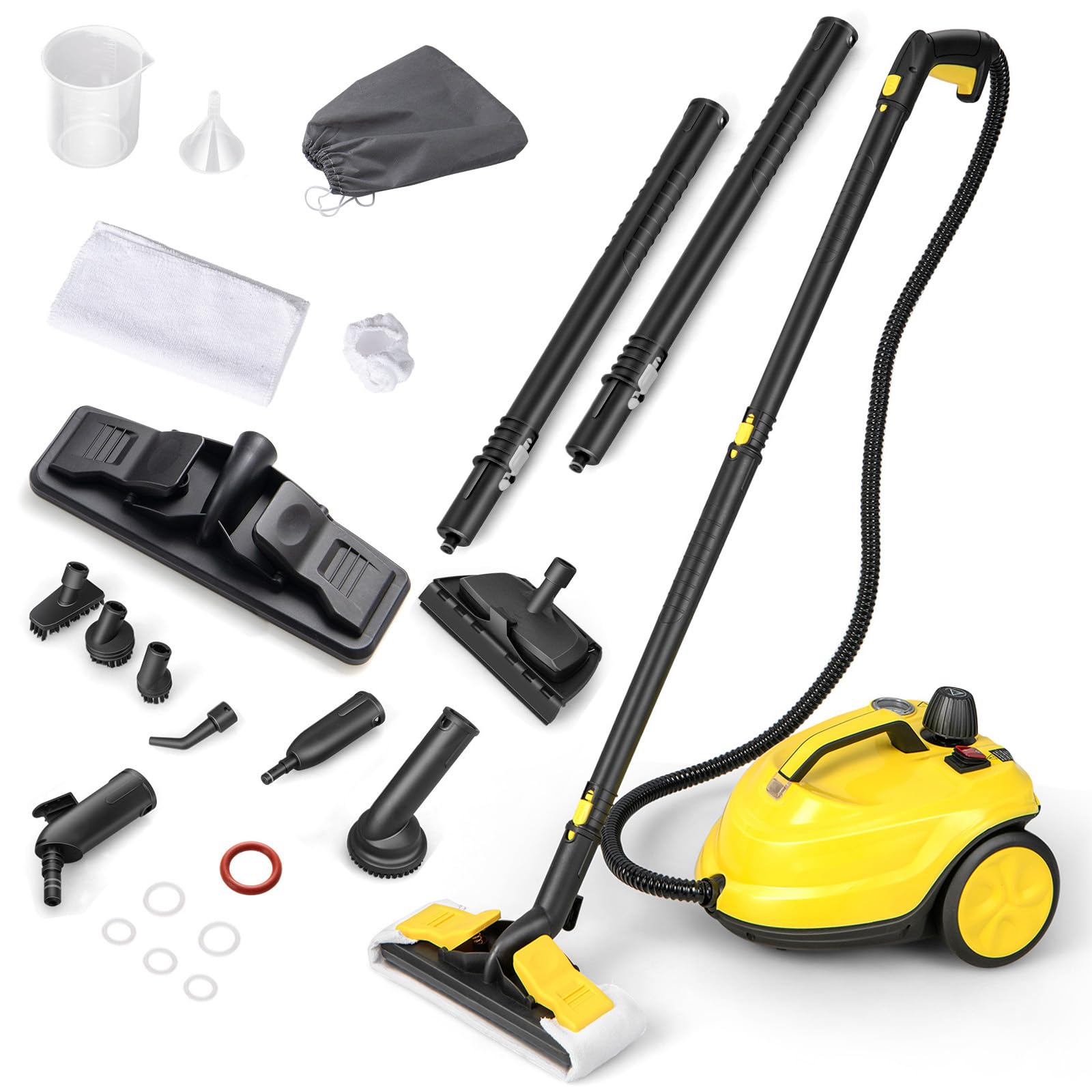 RELAX4LIFE Limpiador de vapor de alta presión 2000 W | 1,8 L Tanque de agua | 5 Bar |13 Accesorios versátiles, Limpiador de vapor para sofá, alfombra, cristal, cristal(amarillo | más+)