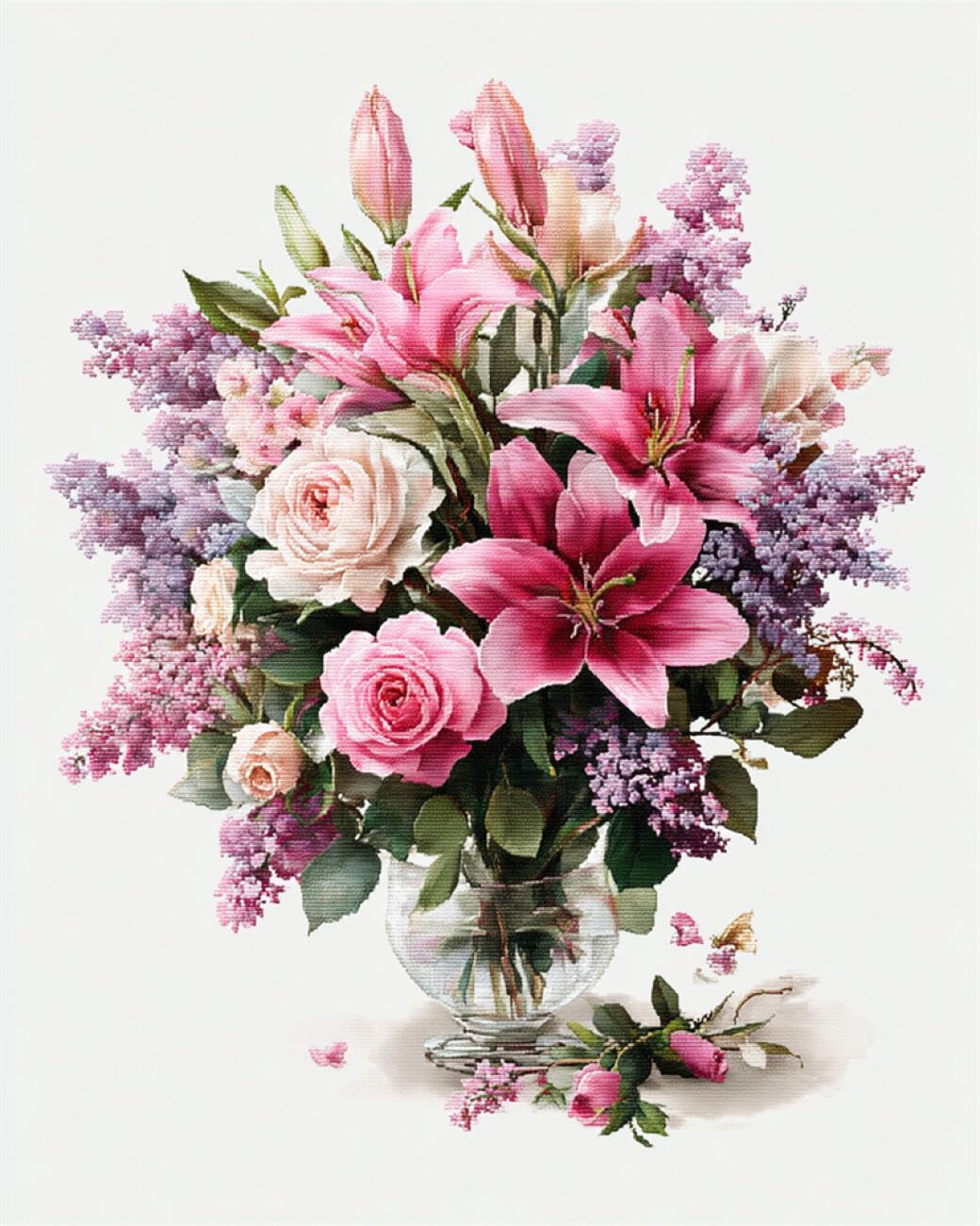 RKFLGEW 14CT Cross Stitch Kits for Beginners Roses in A Vase DIY Embroidery for Adults Beginner Needlework Kit with Patterns Needlepoint Art 40x50cm